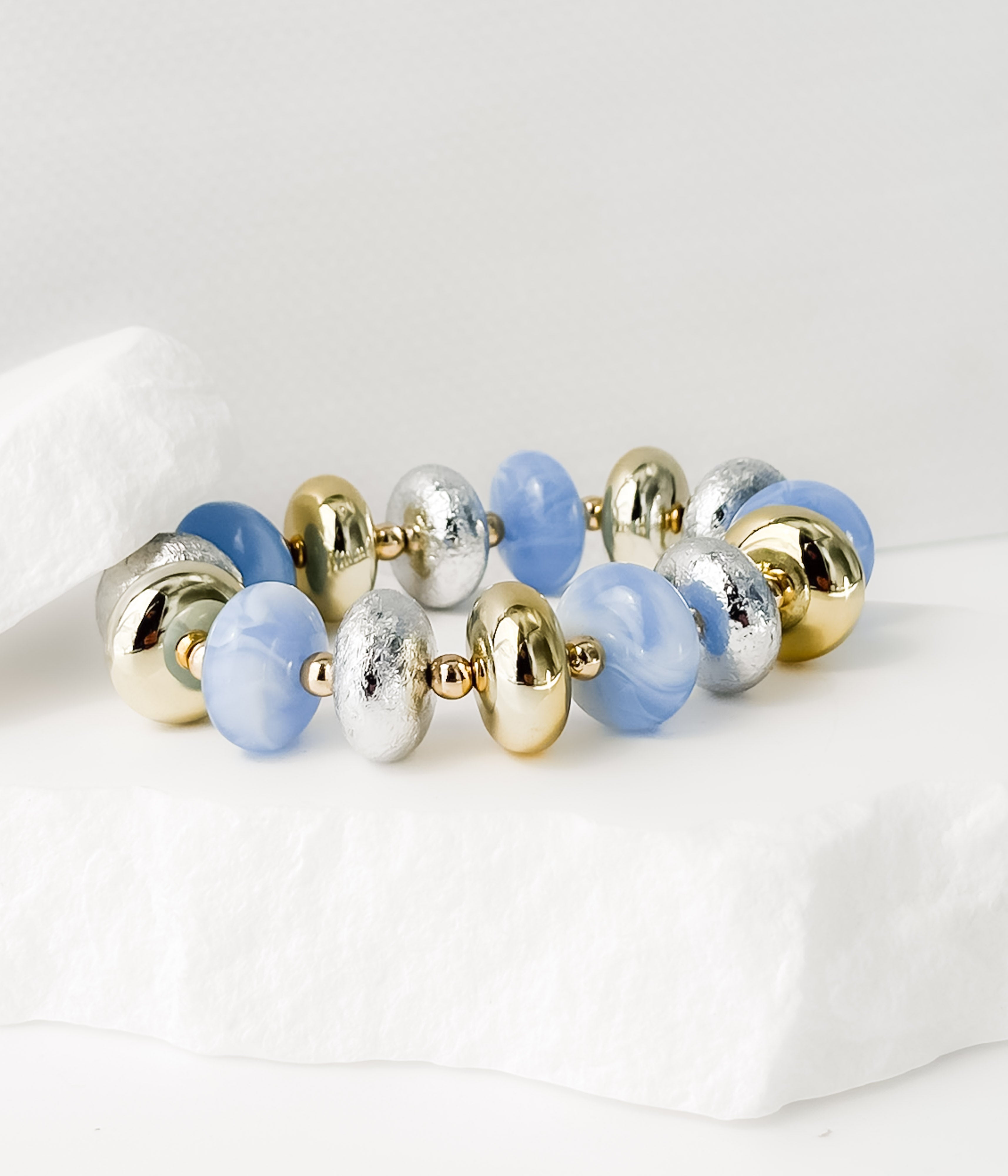 Blue and Gold Bead Bracelet