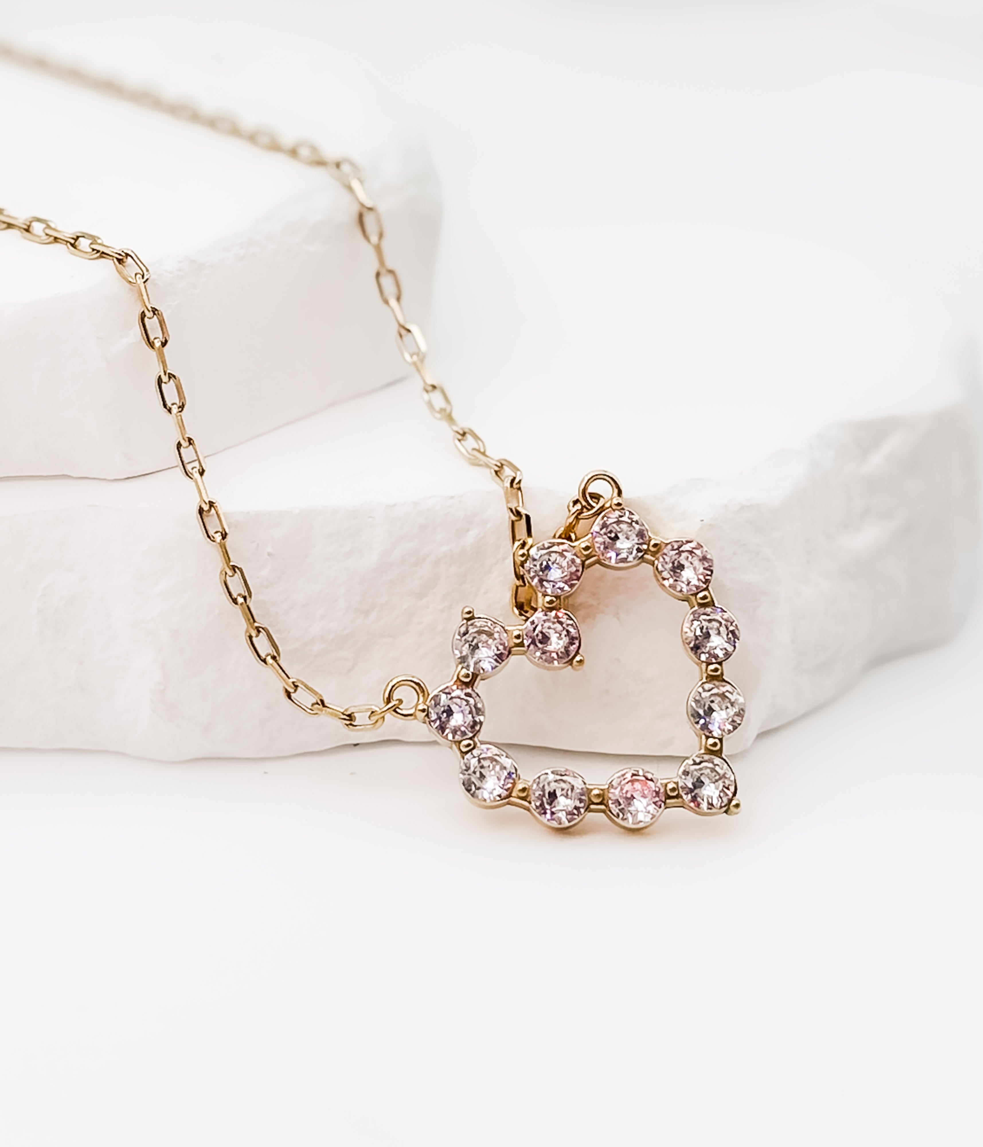 Gold Crystal Heart Necklace - Rural Haze