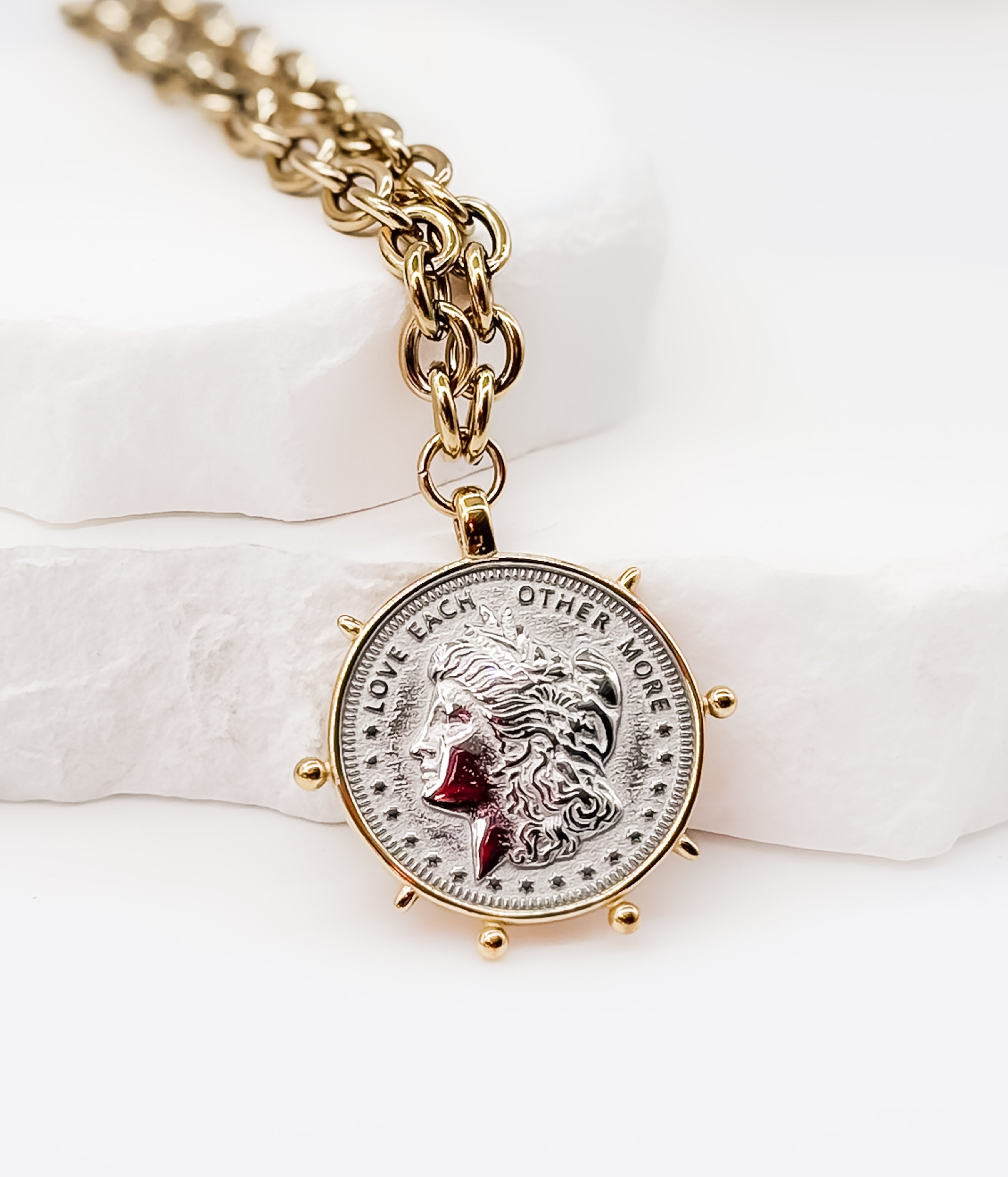 Two-Tone Coin Pendant Necklace - Rural Haze
