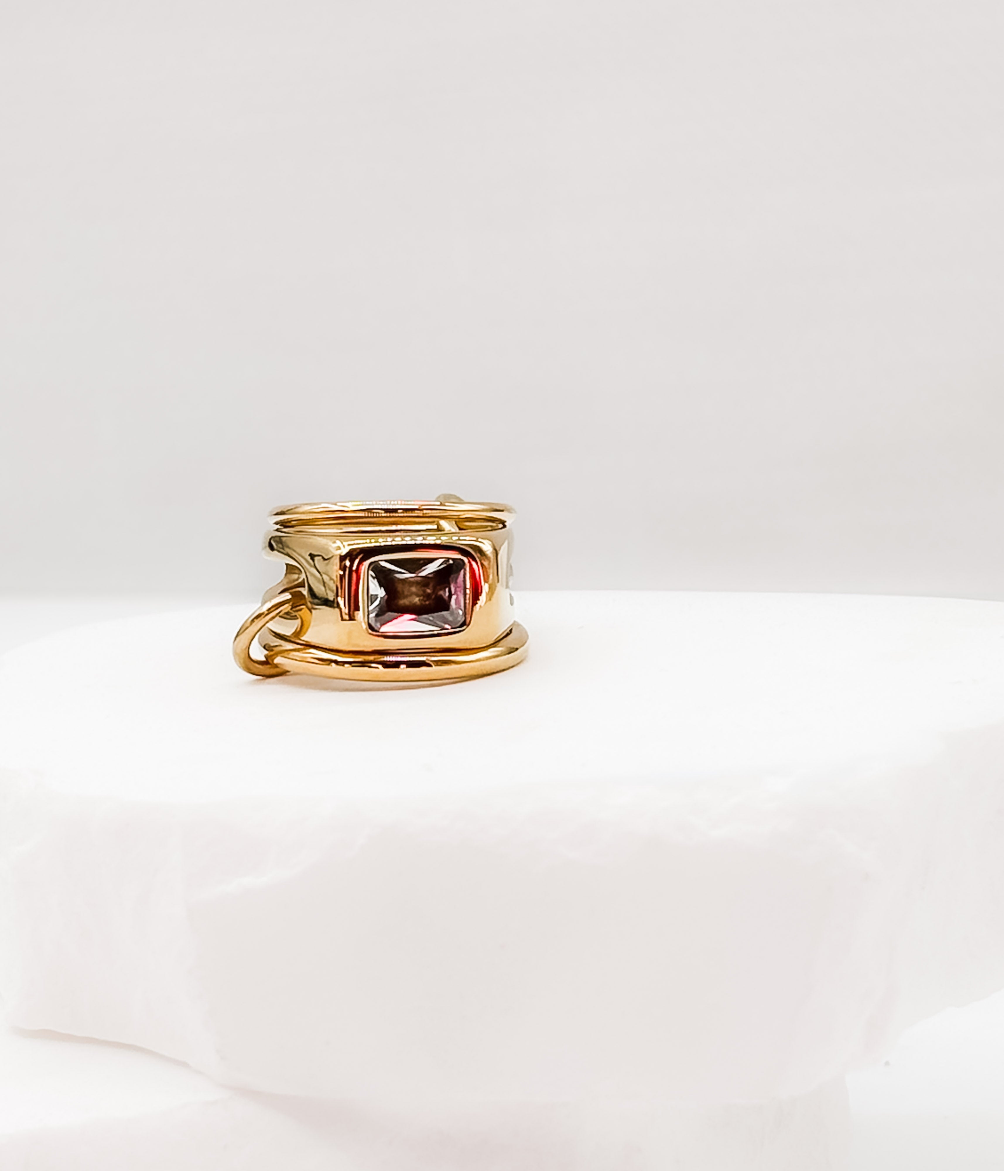 Gold Statement Ring with Rectangular Crystal - Rural Haze