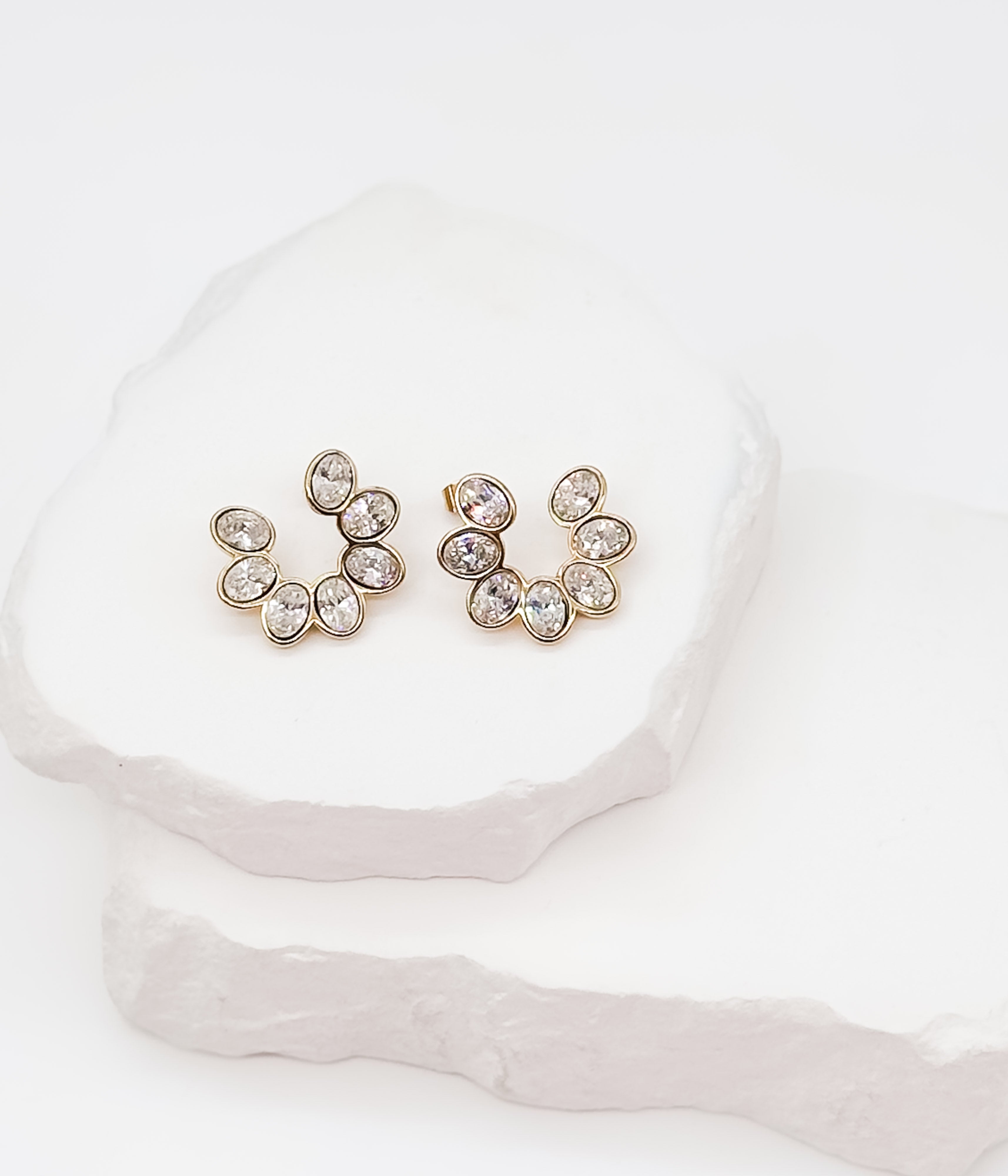 Gold Crystal Cluster Stud Earrings - Rural Haze