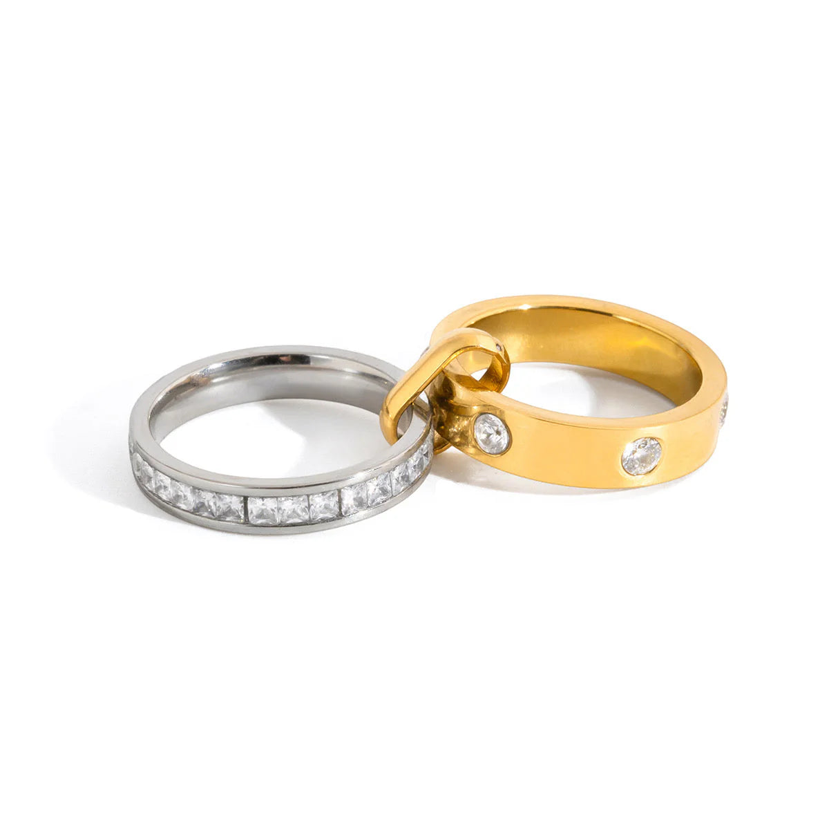 Mixed Metal Crystal Ring Set - Rural Haze