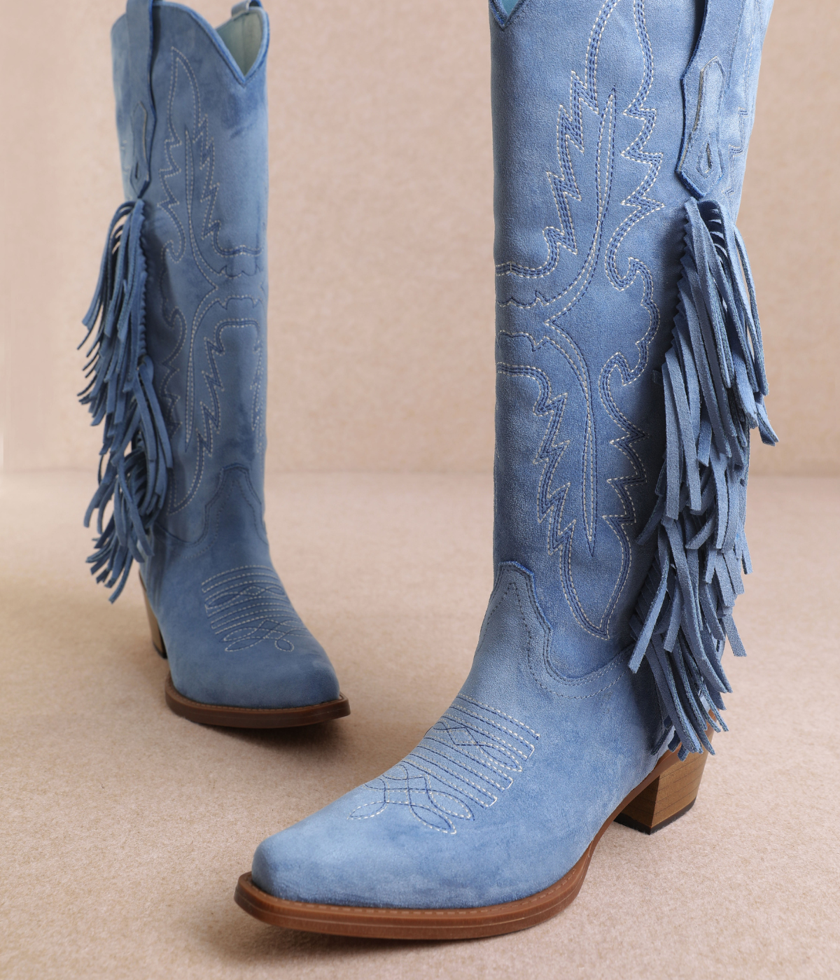 Talia Fringe Boots in Blue