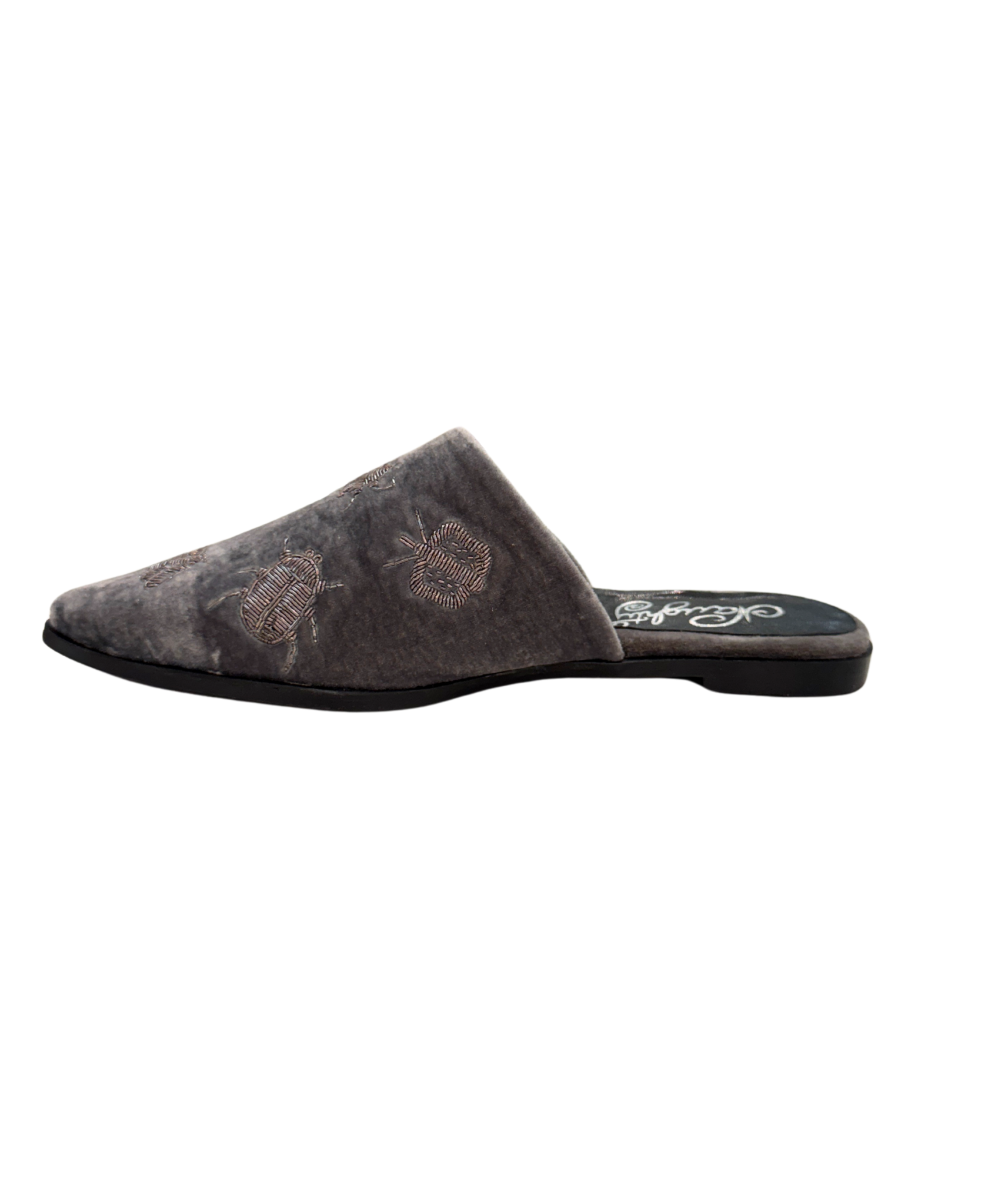 Dragonfly Velvet Flats in Grey - Rural Haze