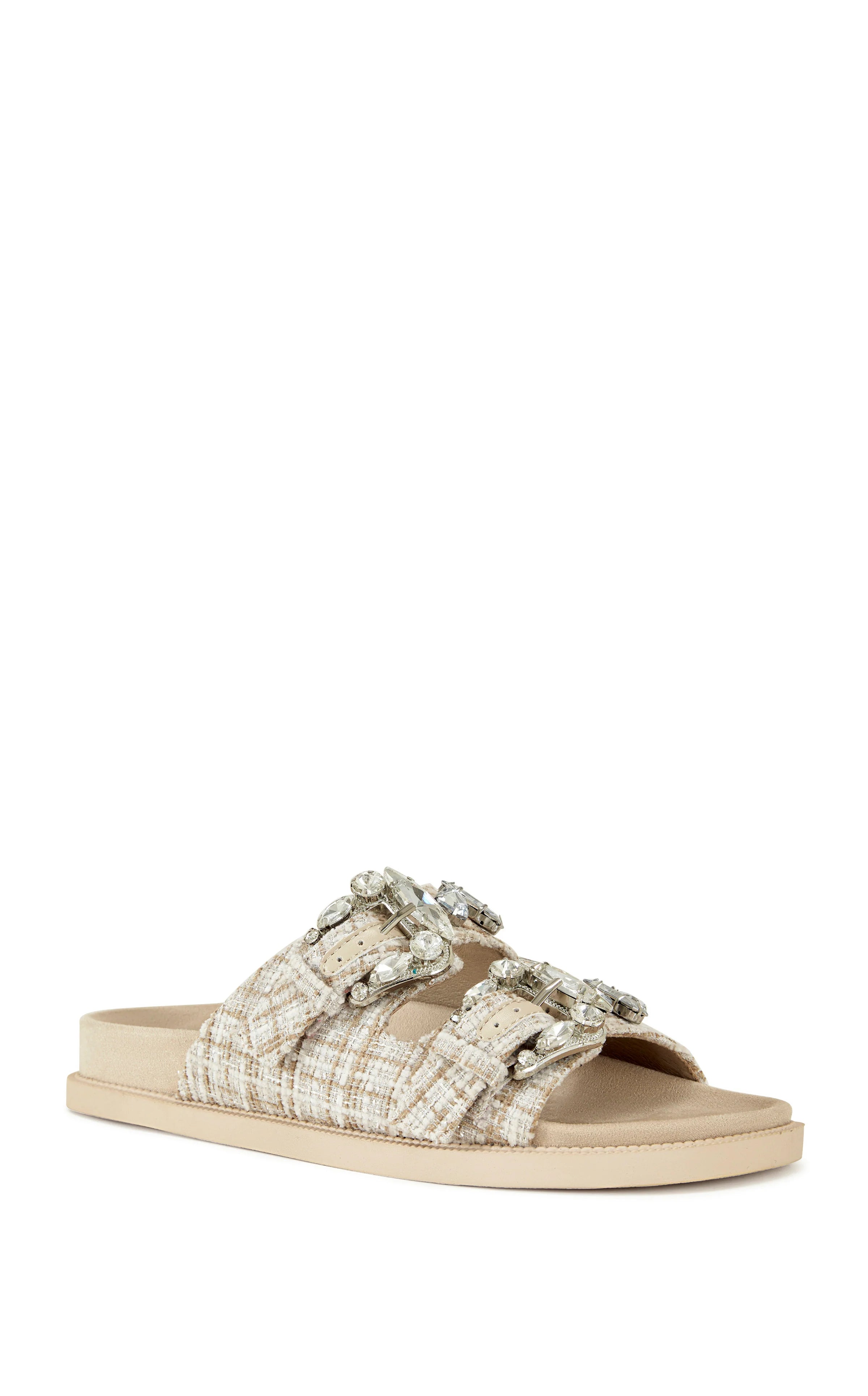 Dontae Beige Woven Sandal with Rhinestone Adjustable Straps
