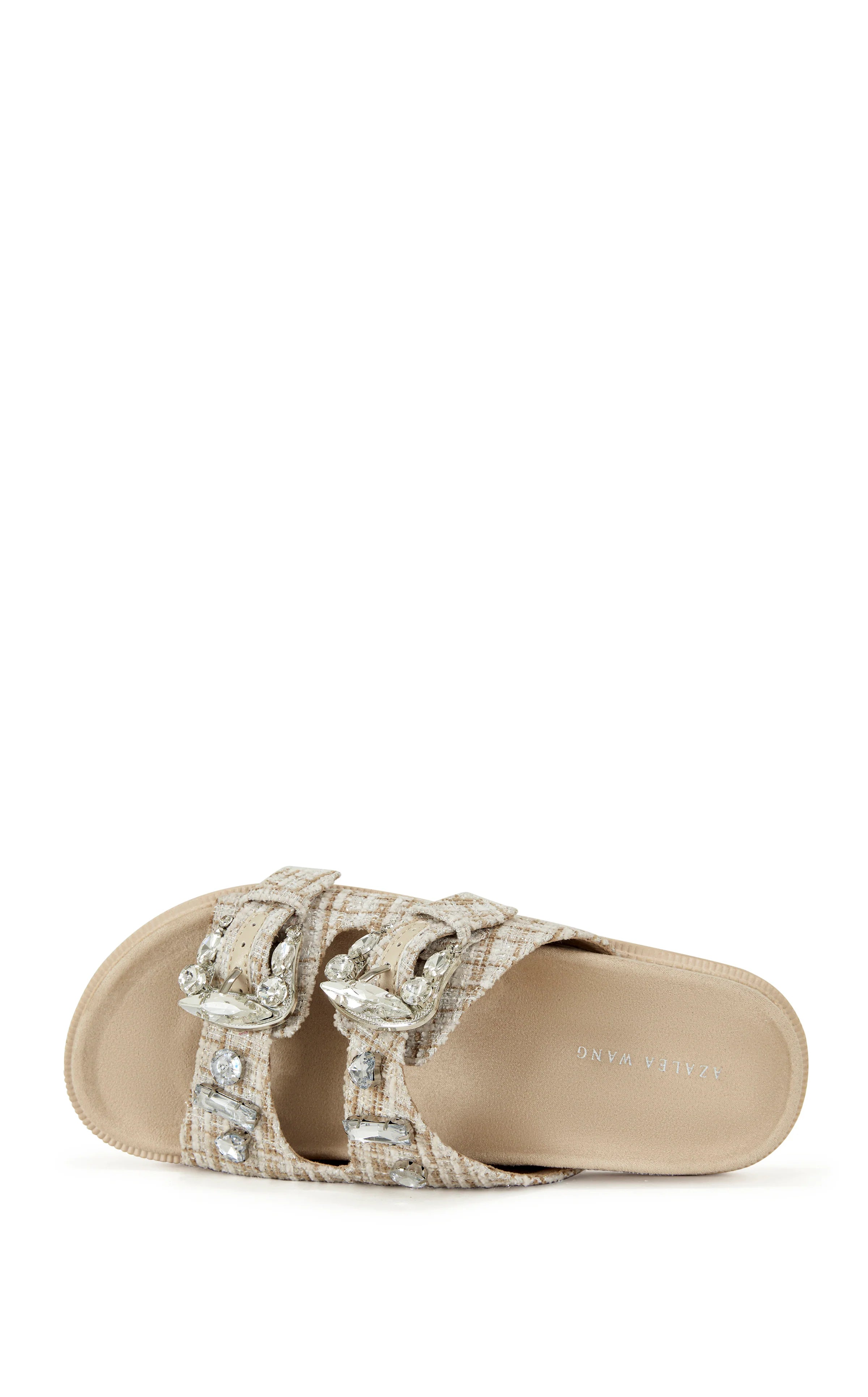 Dontae Beige Woven Sandal with Rhinestone Adjustable Straps