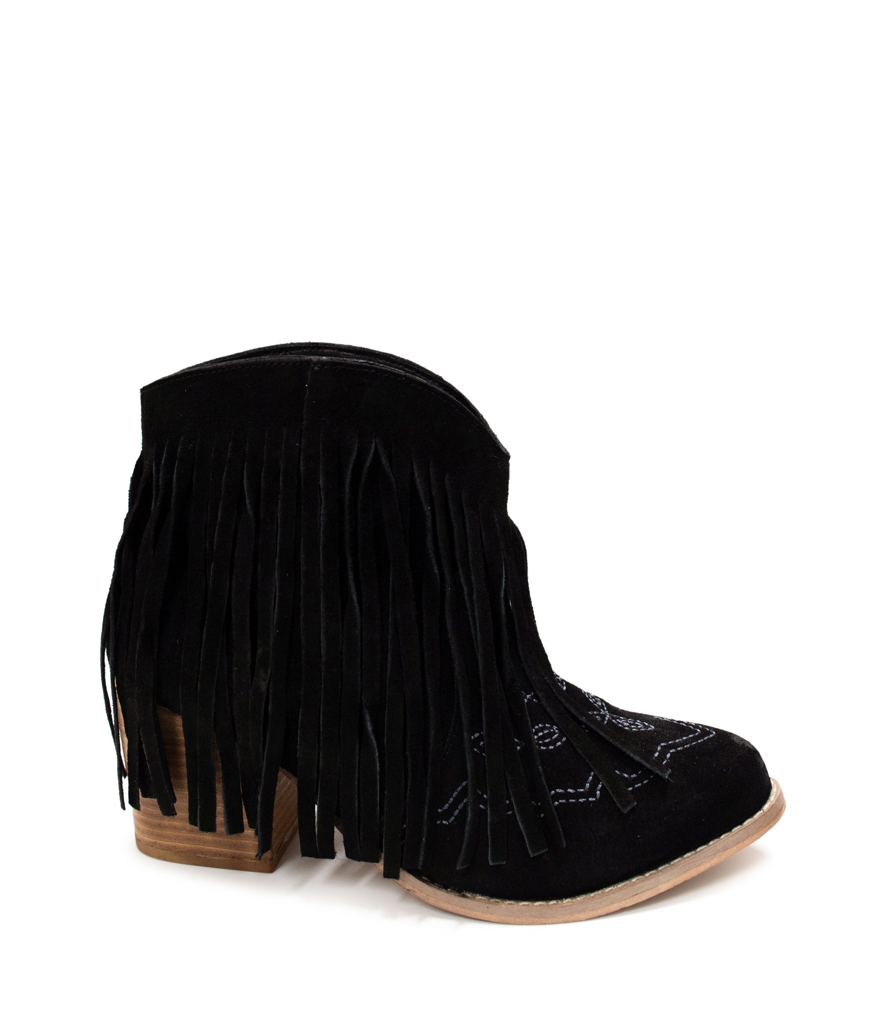 Amos Fringe Ankle Bootie in Black Suede - Rural Haze