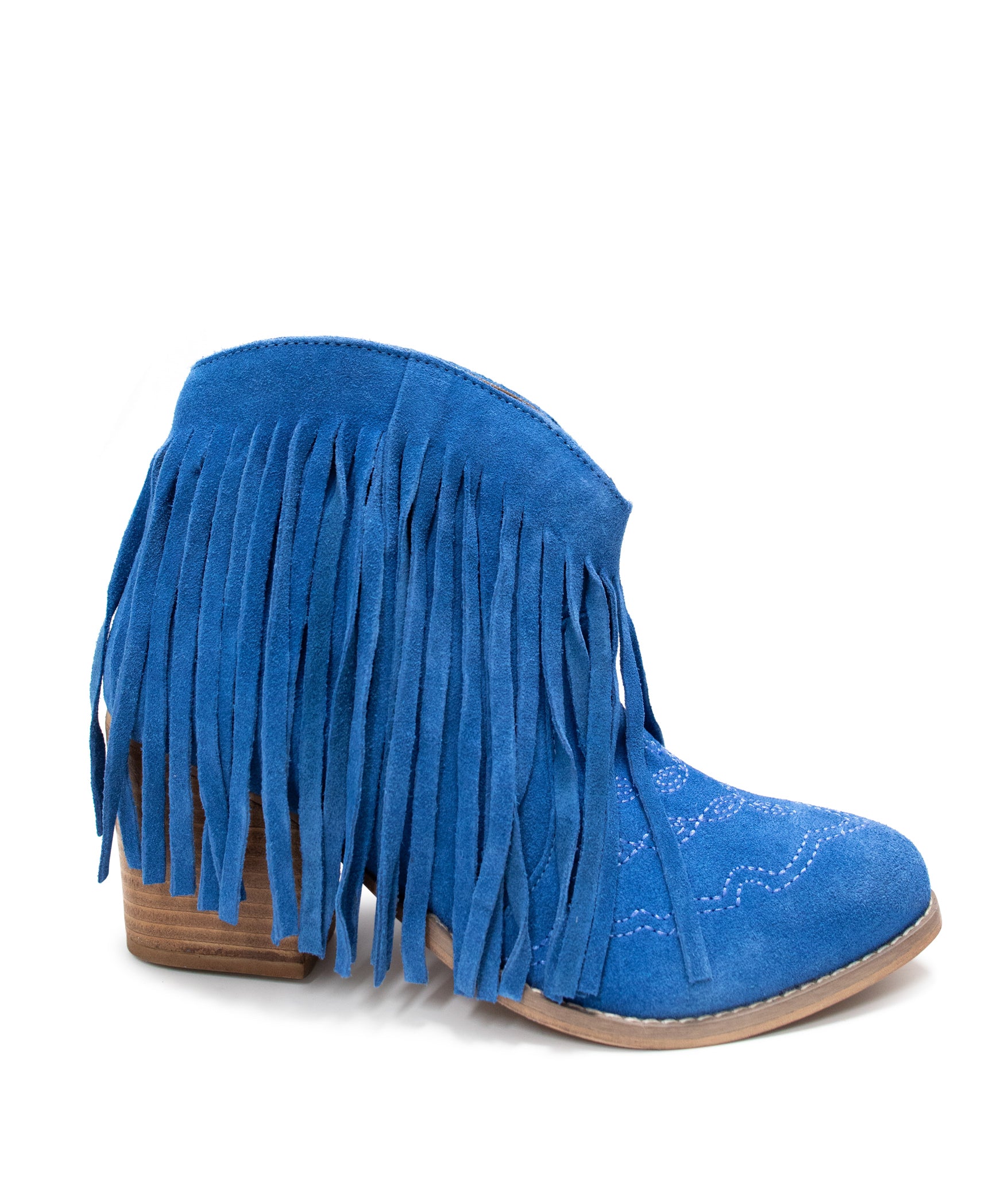 Amos Fringe Ankle Bootie in Blue Suede - Rural Haze