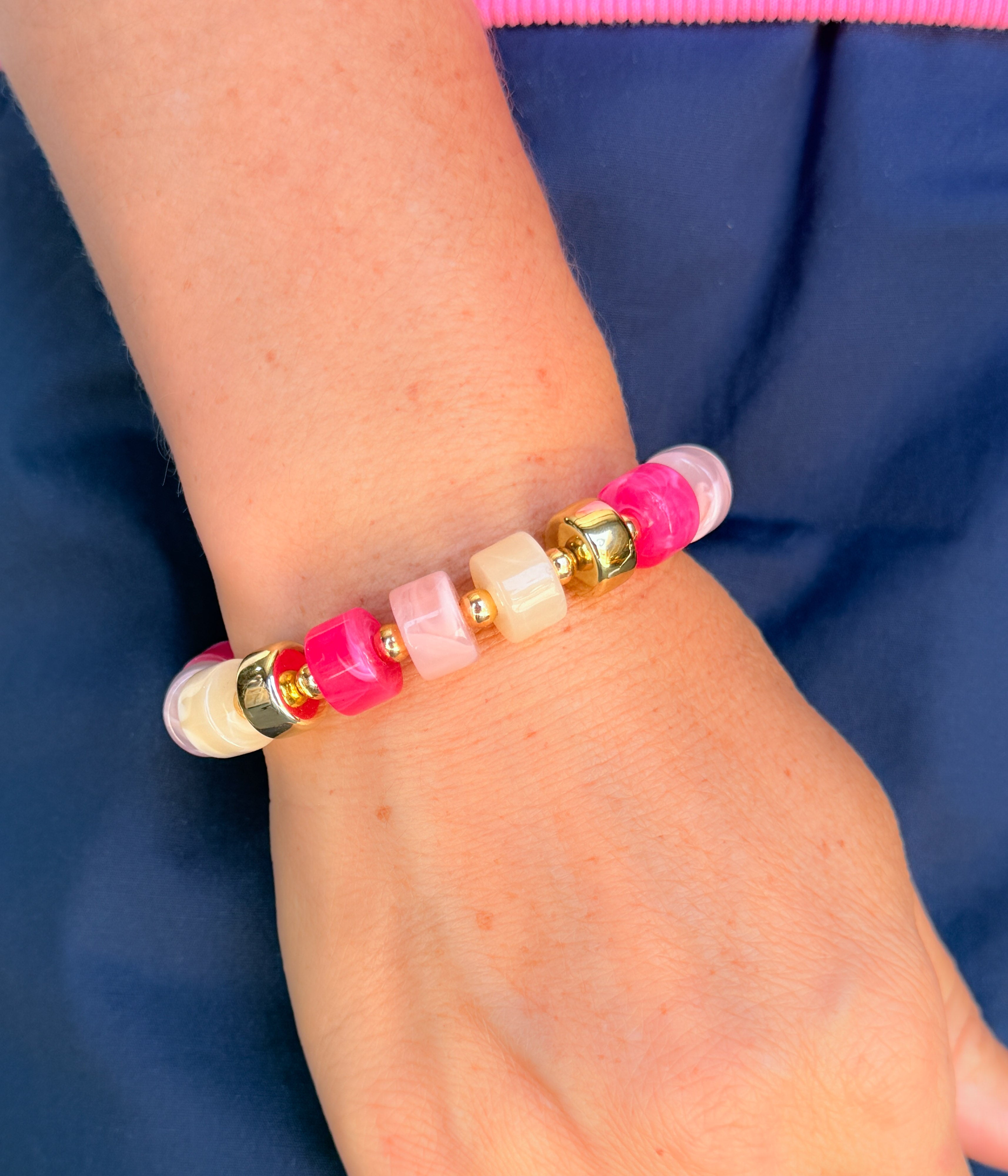 Pink & Neutral Beaded Stretch Bracelet