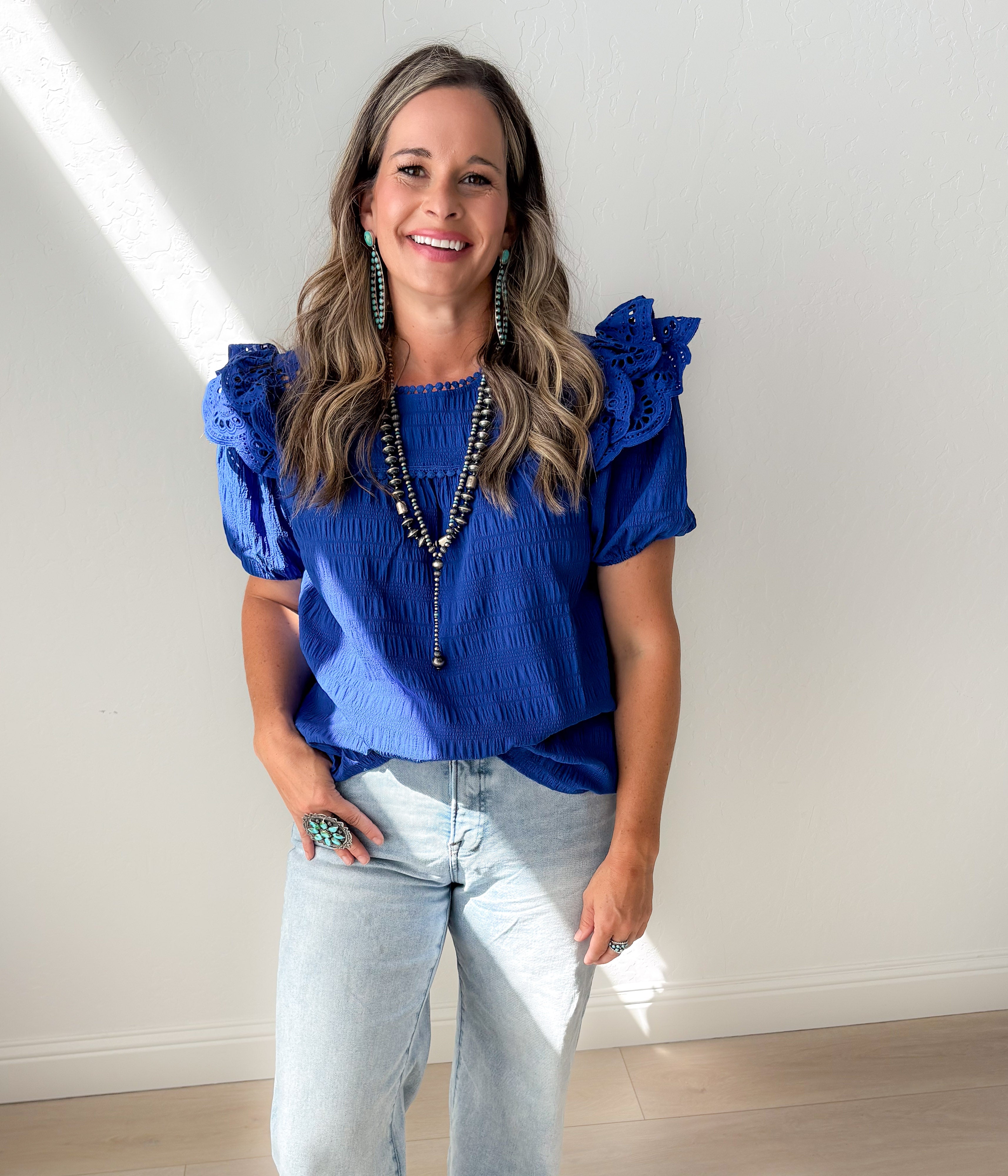 Kimber Eyelet Top in Royal Blue