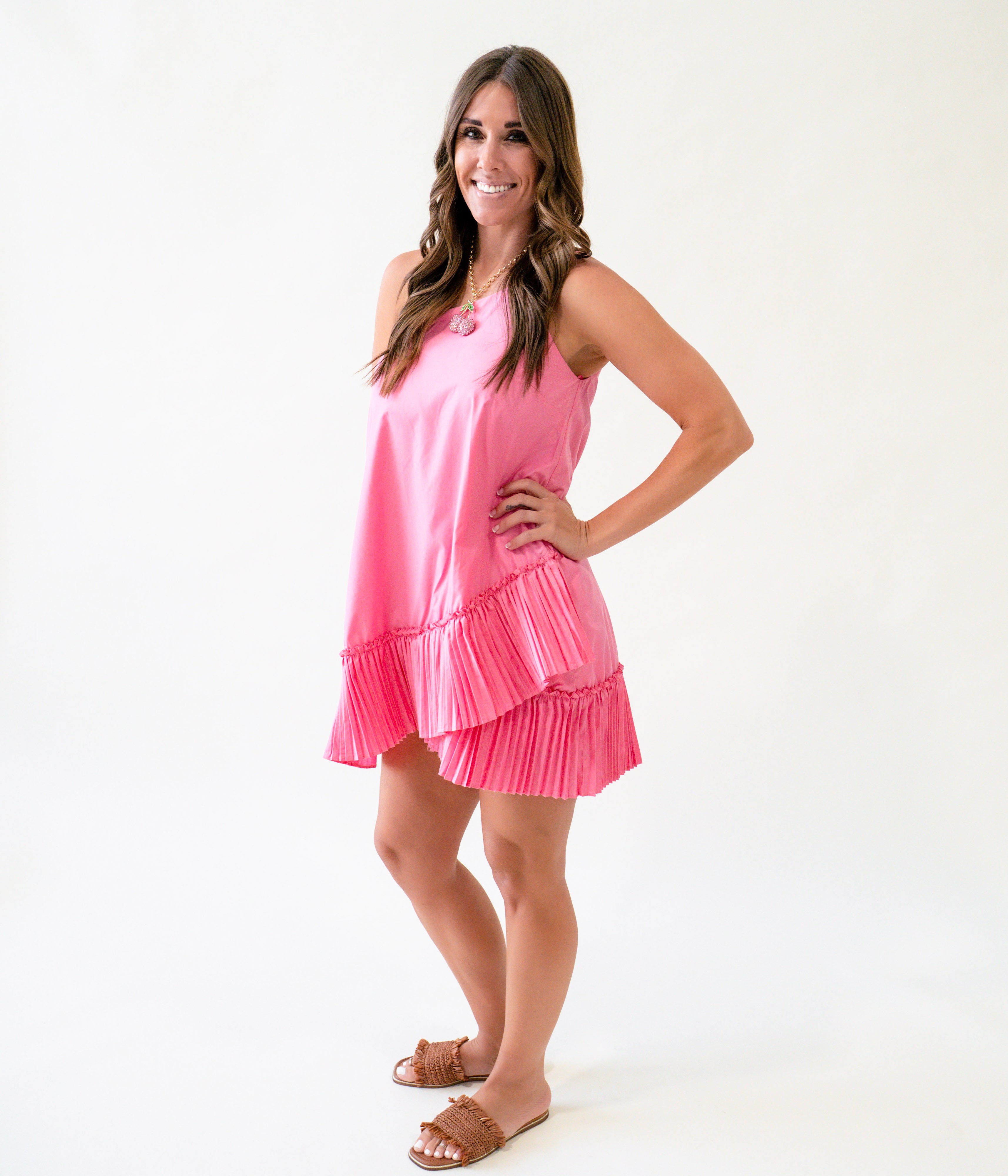 Pleated Hem One Shoulder Poplin Dress