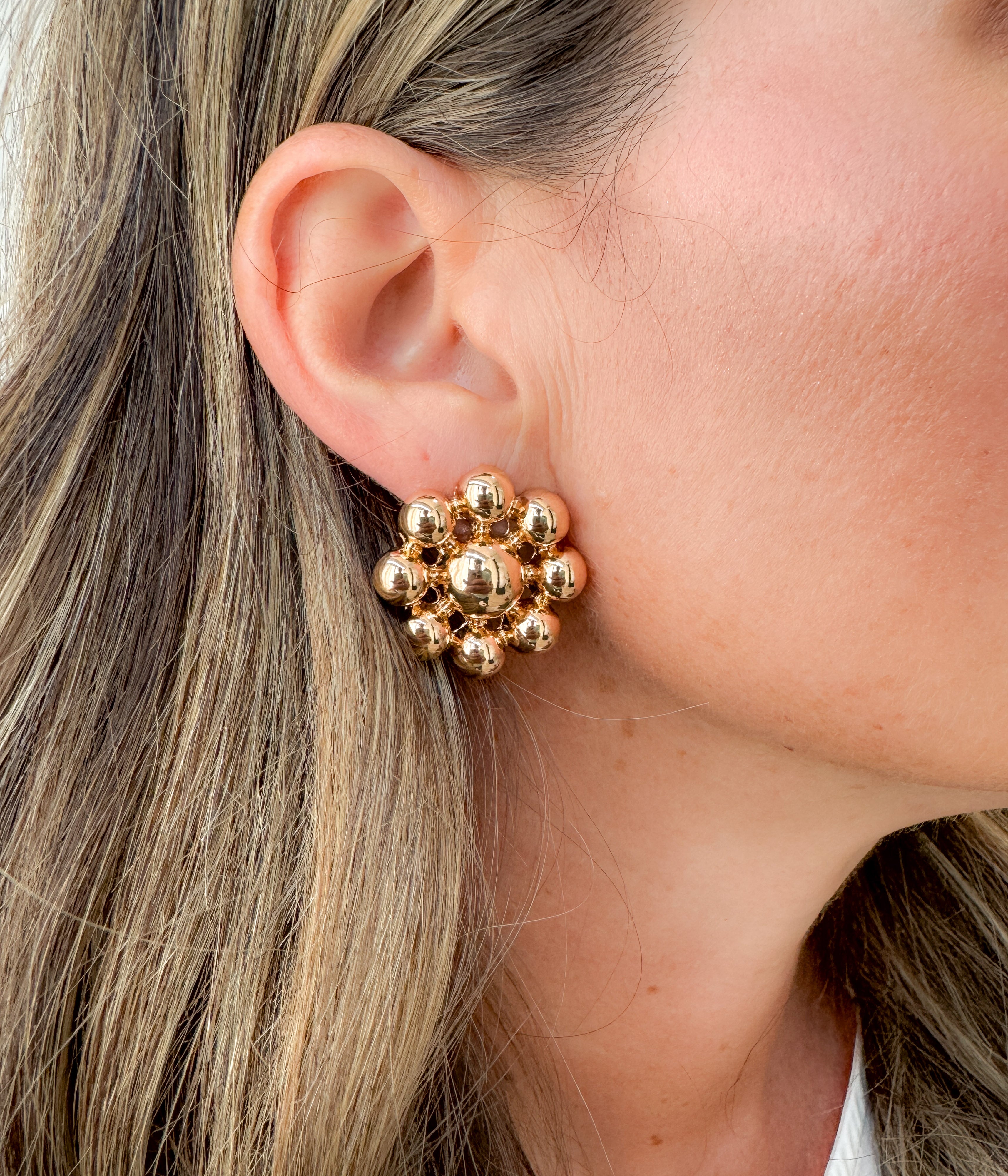 Gold Round Burst Earrings