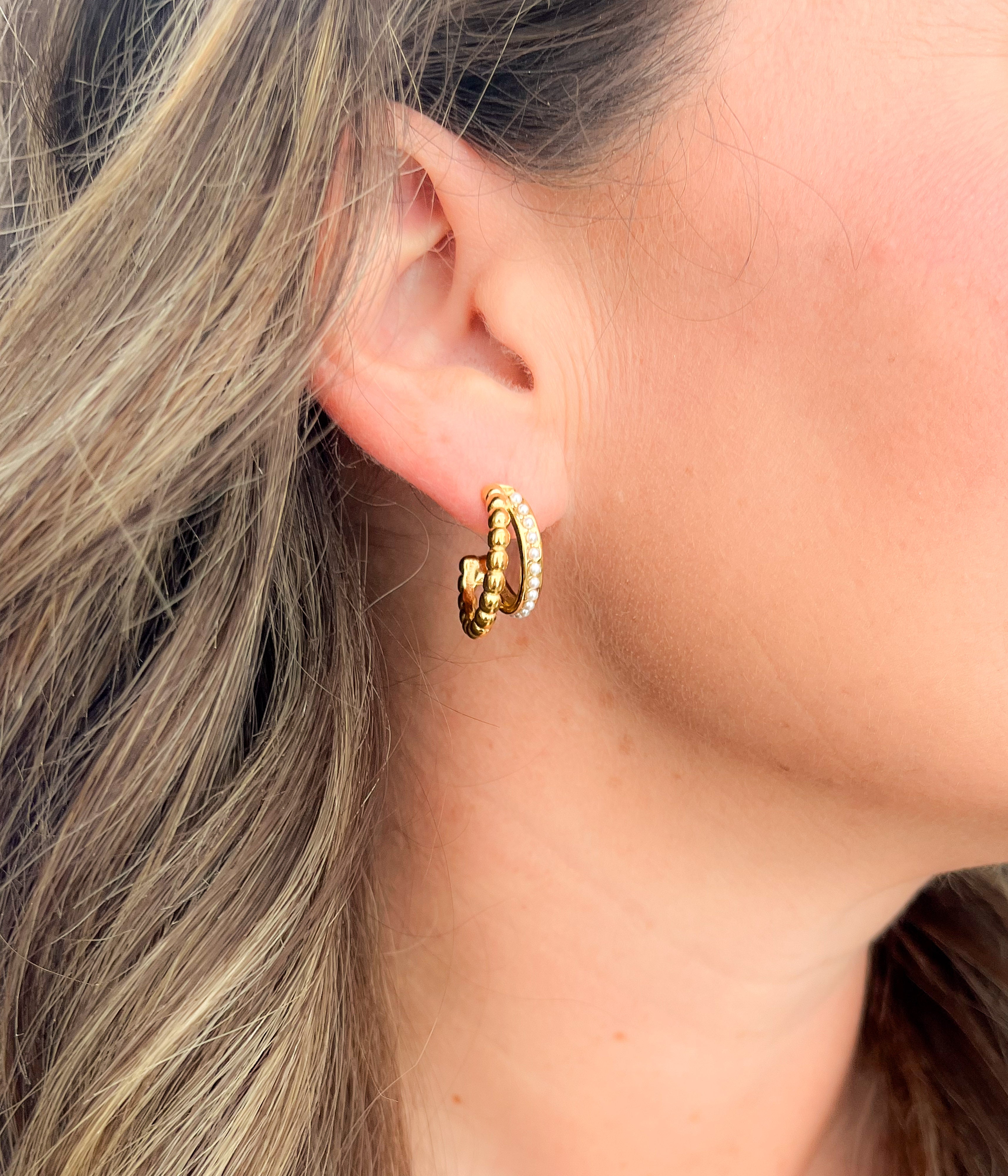 Open Hoop Gold and Pearl Earring