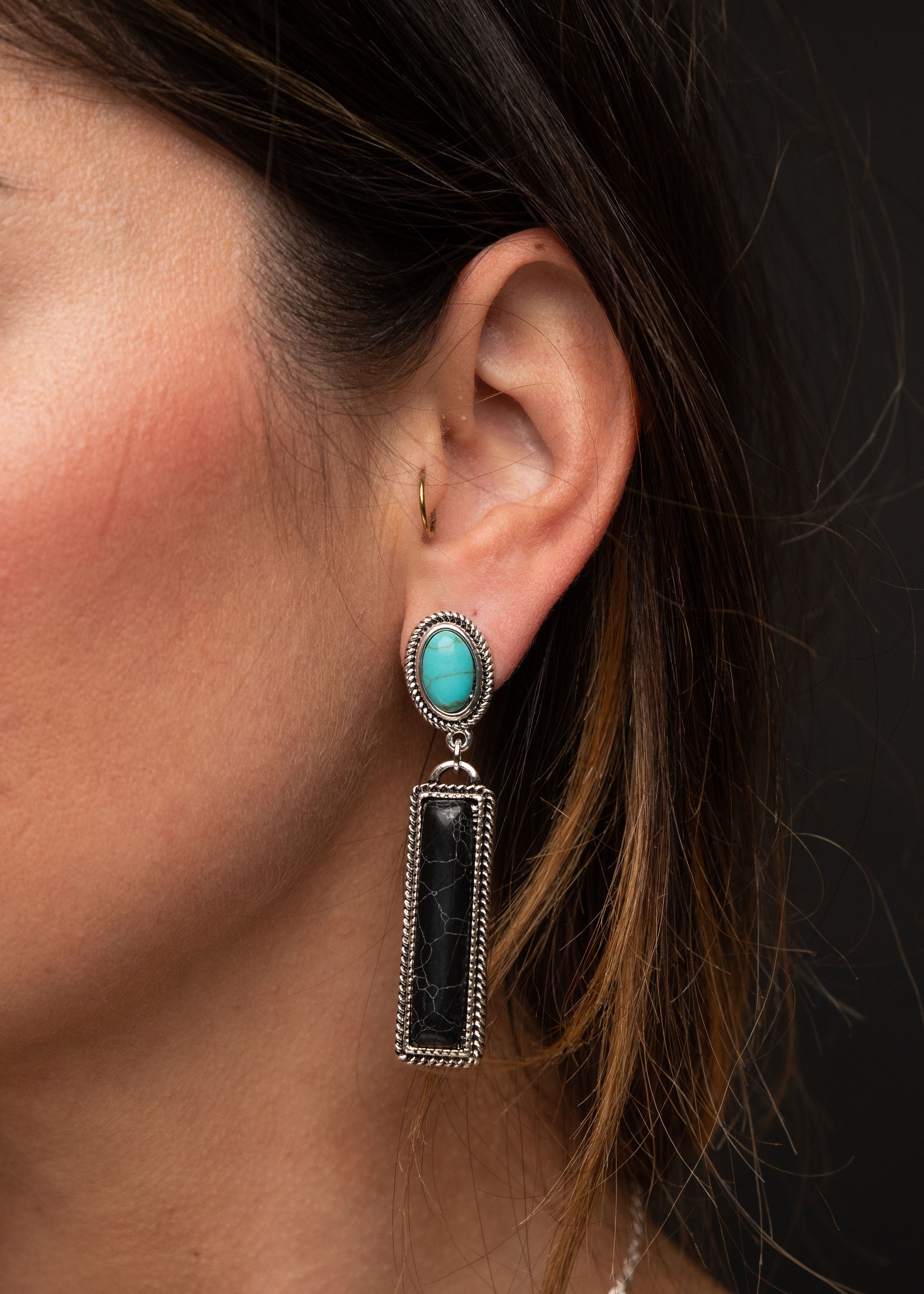 Black Bar and Turquoise Post Earring - Rural Haze