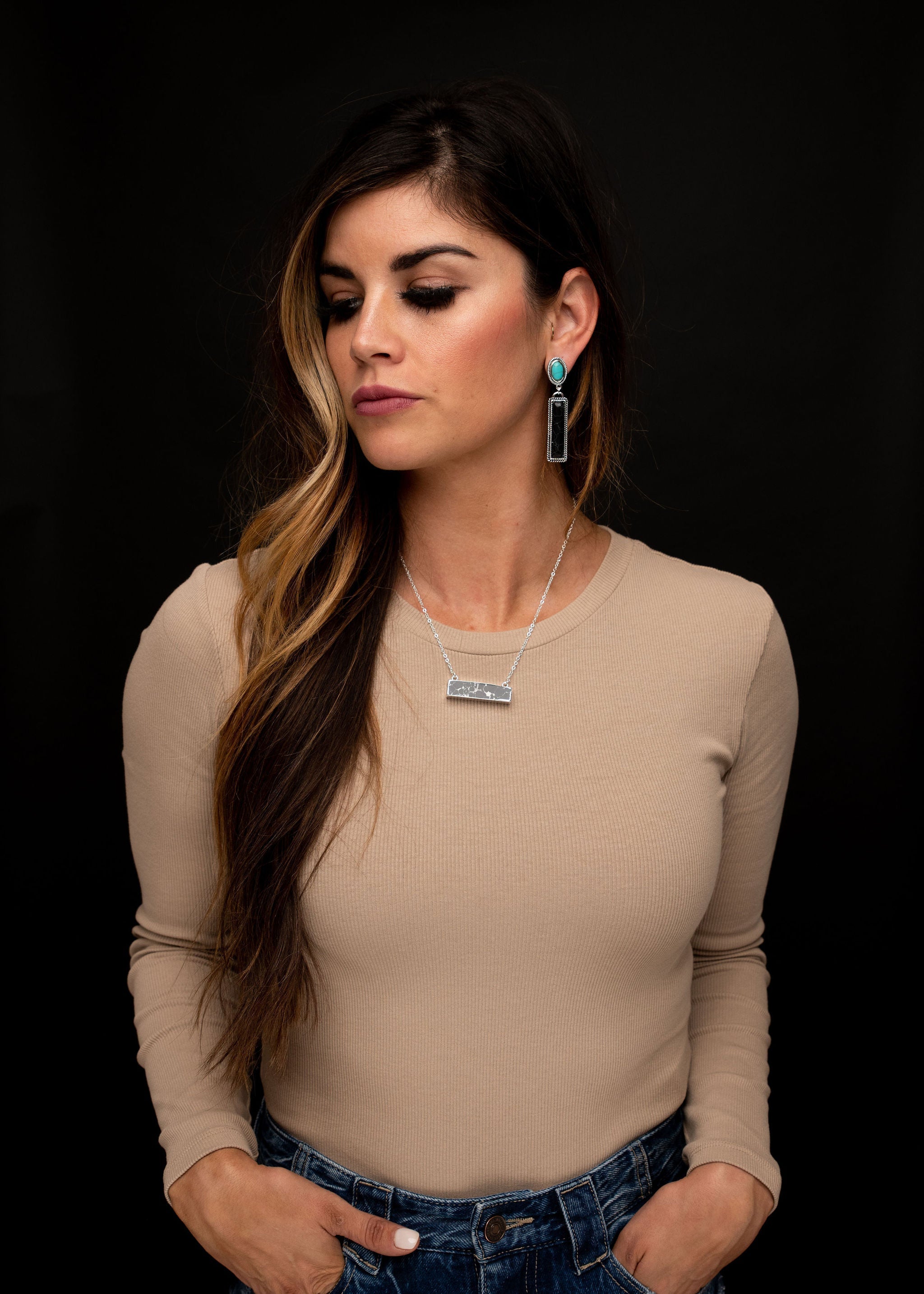 Black Bar and Turquoise Post Earring - Rural Haze