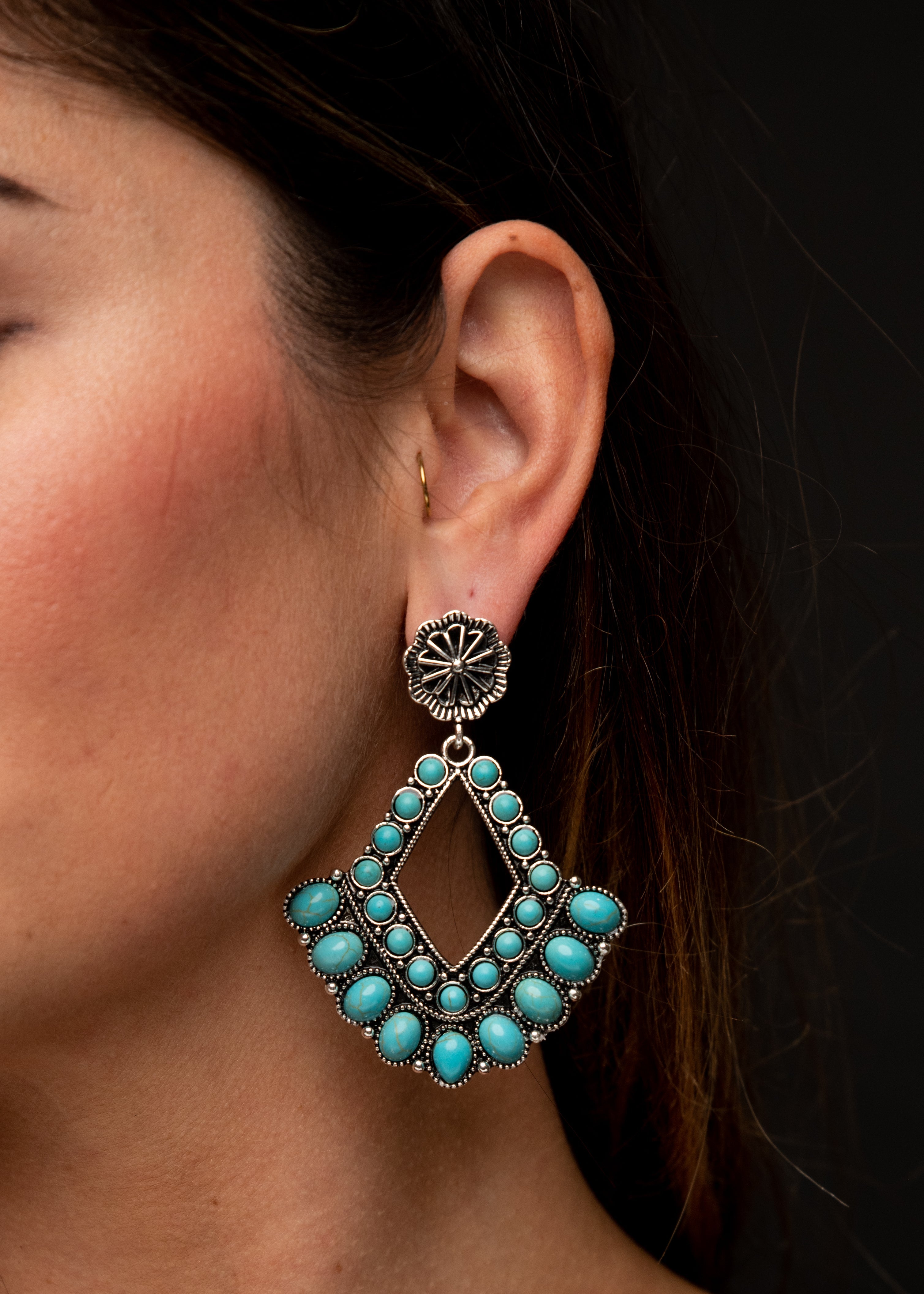 Turquoise Diamond Shaped Statement Post Earrings - Rural Haze