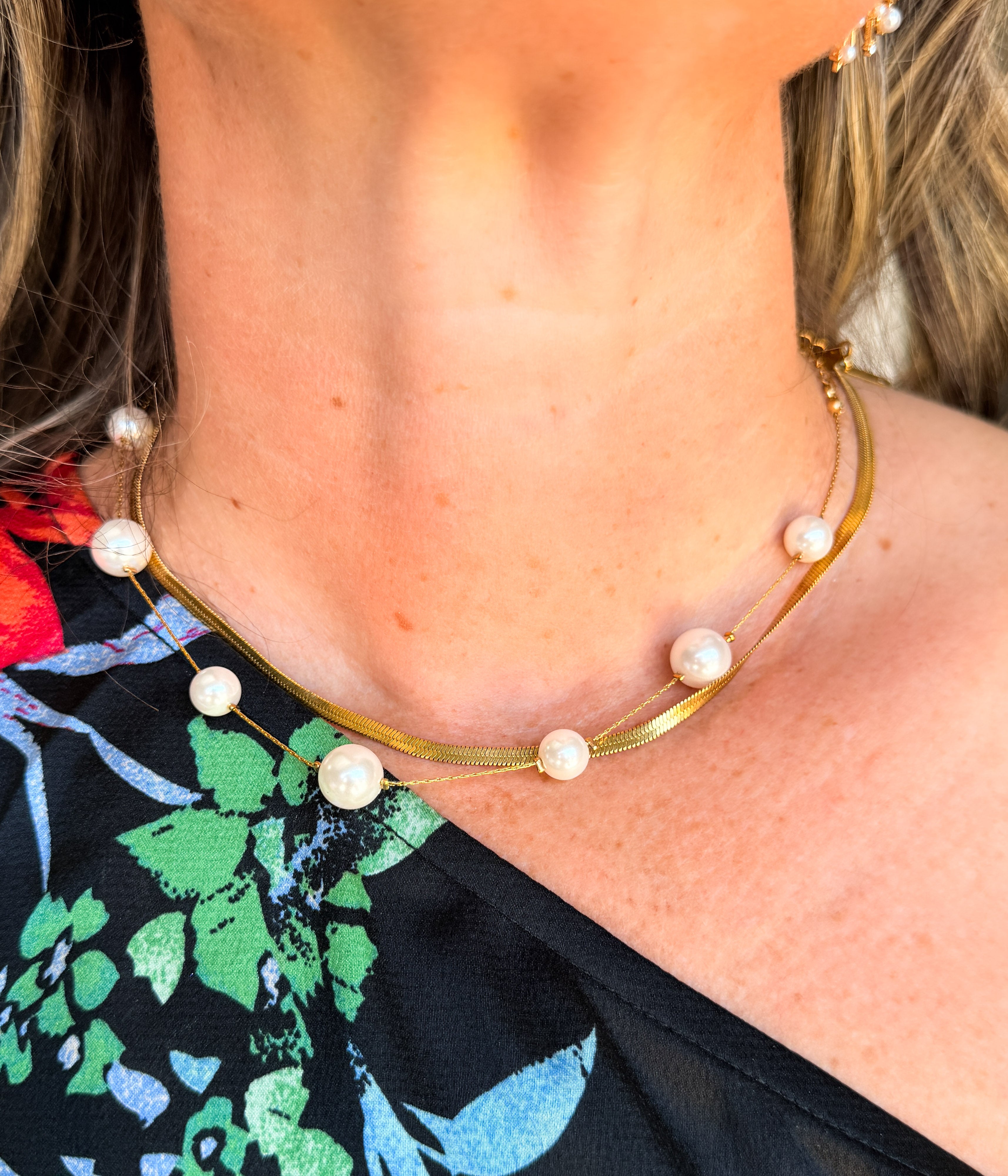 Layered Pearl Necklace in Gold