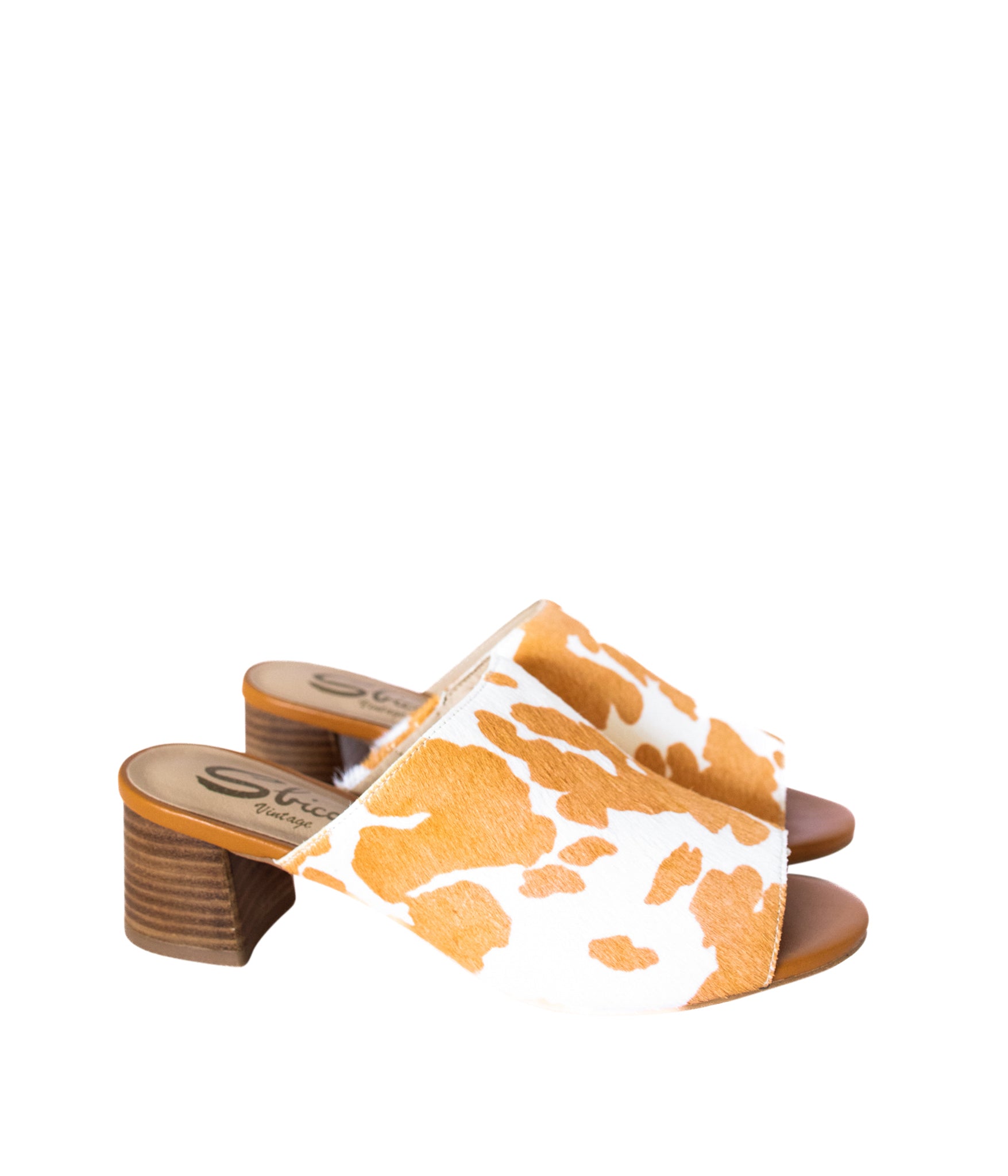 Richwood Peeptoe Tan and White Cowhide Slide - Rural Haze