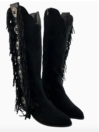 Rodeo Doll Fringe Boots in Black - Rural Haze