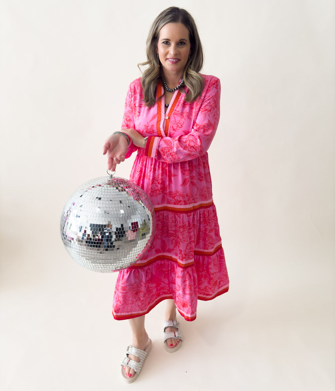 Red and Pink Floral Midi Dress - Rural Haze