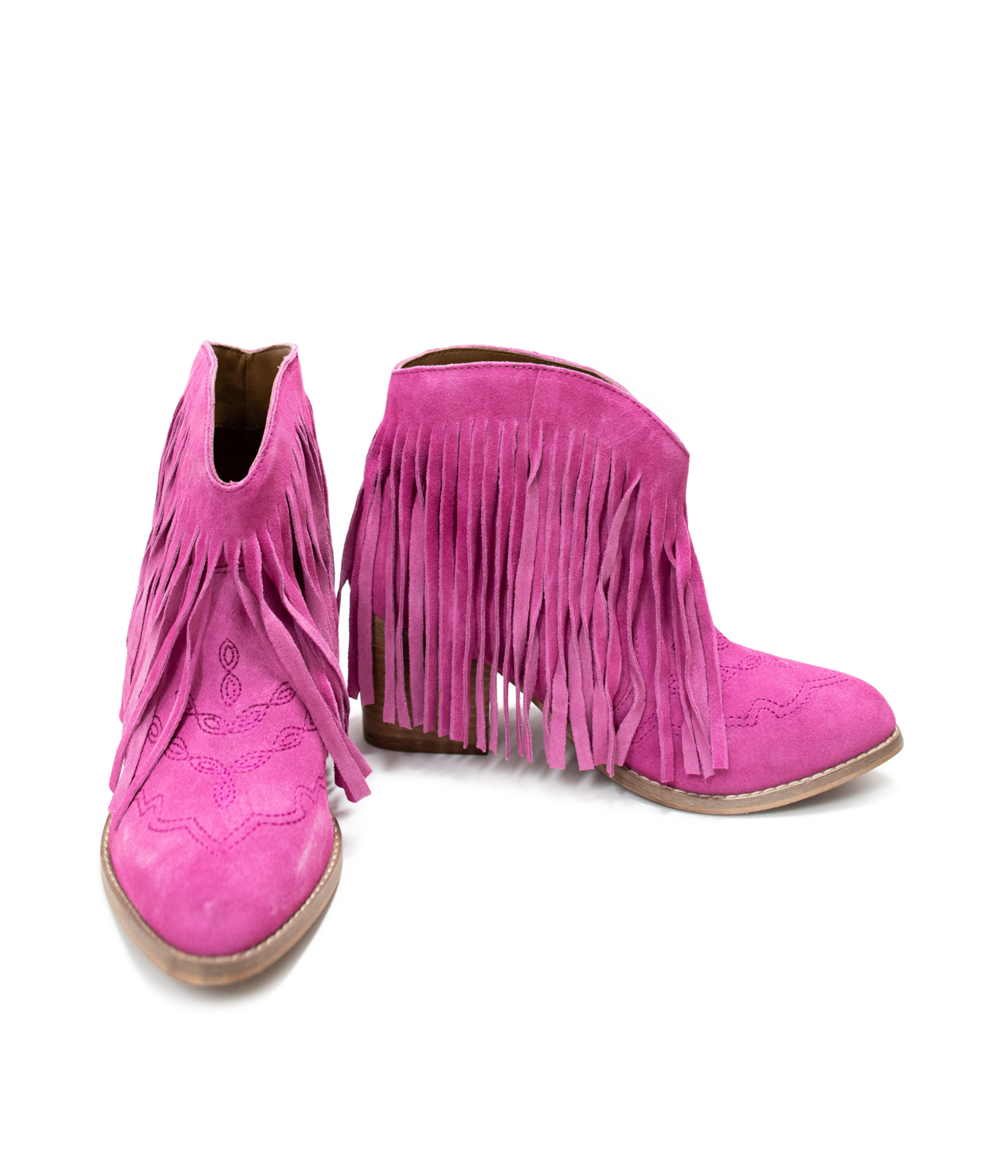 Amos Fringe Ankle Bootie in Magenta Suede - Rural Haze
