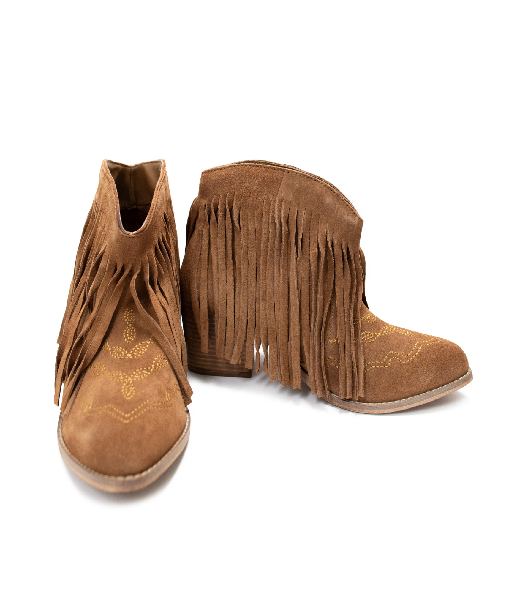 Amos Fringe Ankle Bootie in Tan Suede - Rural Haze