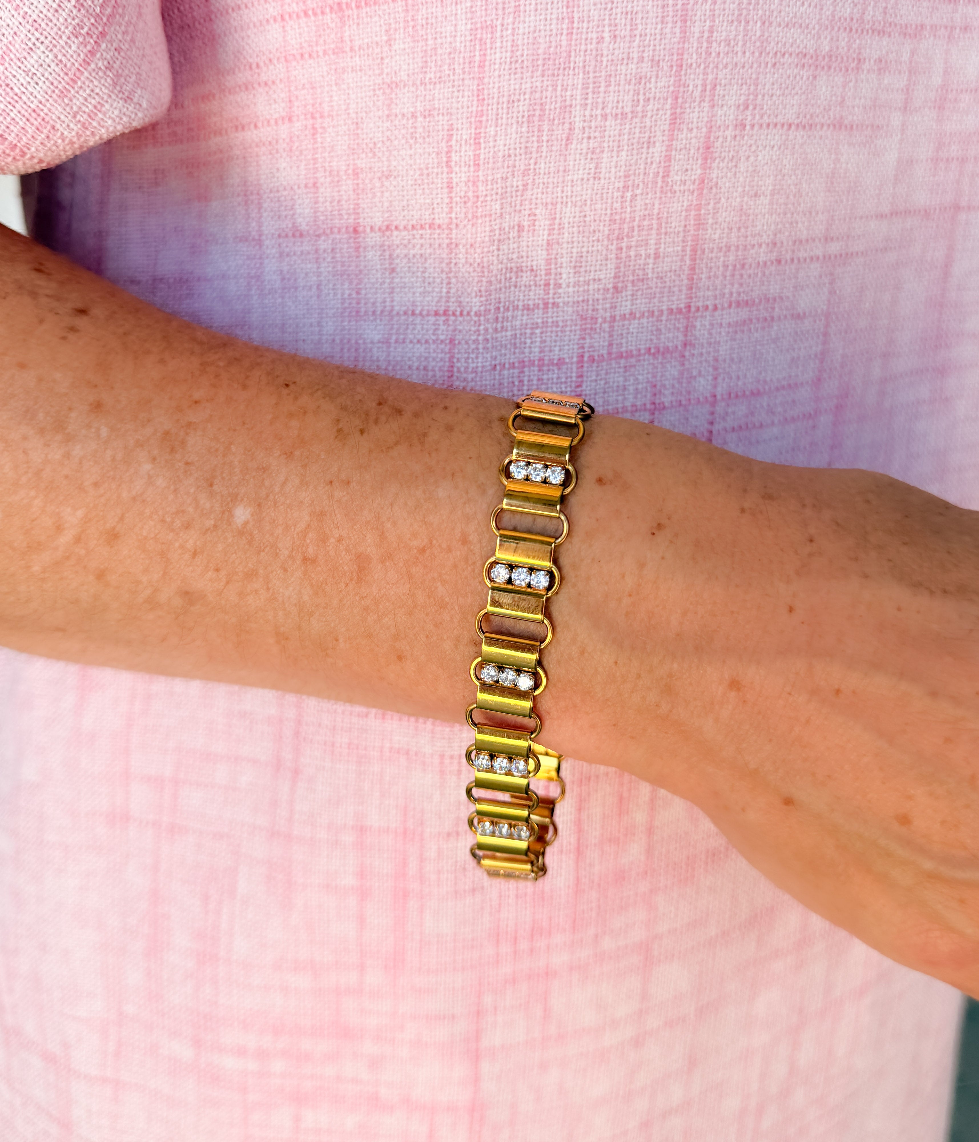 Gold Link Bracelet with Crystal Bar