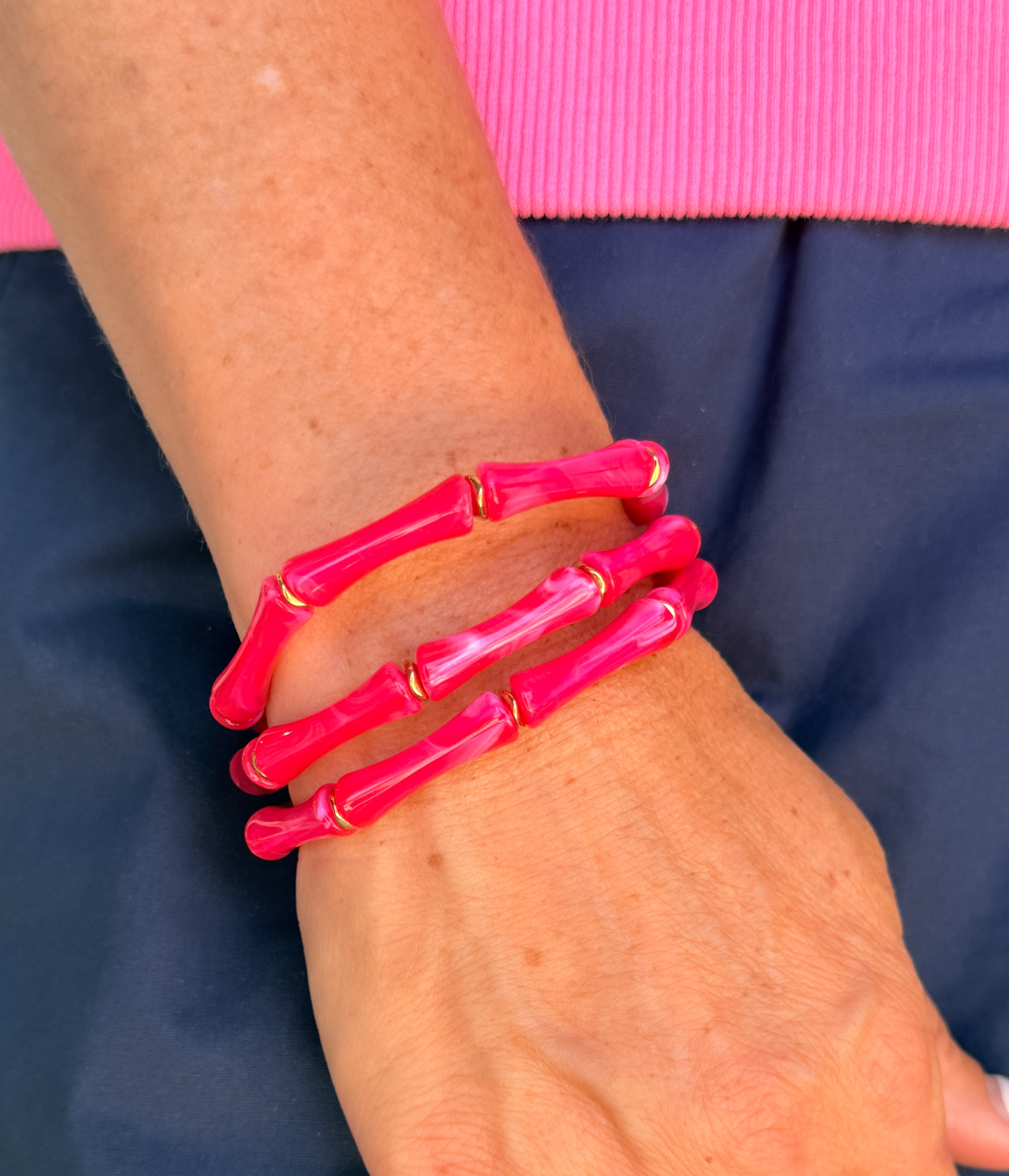 Neon Pink Bamboo Link Bracelet