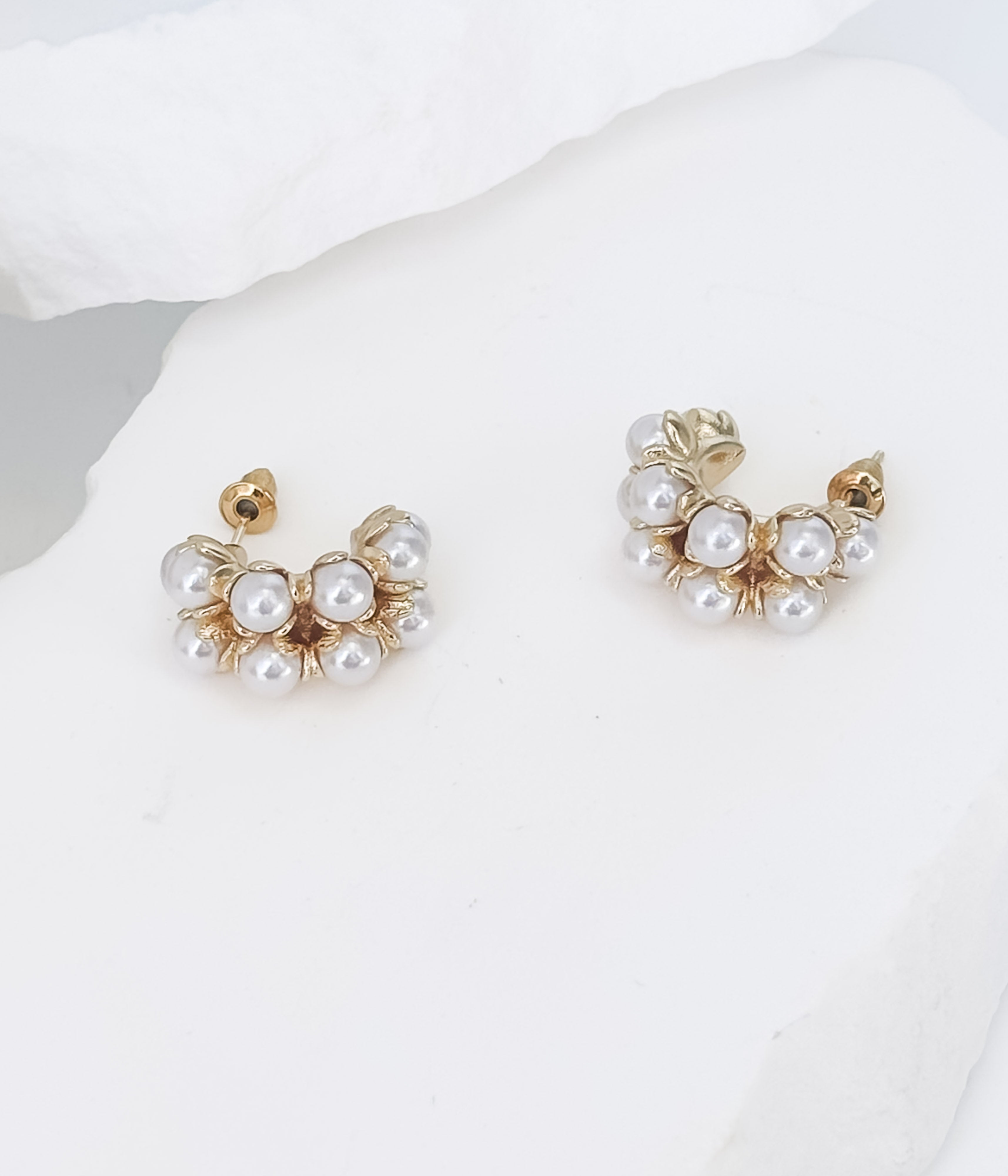 Gold Pearl Cluster Stud Earrings