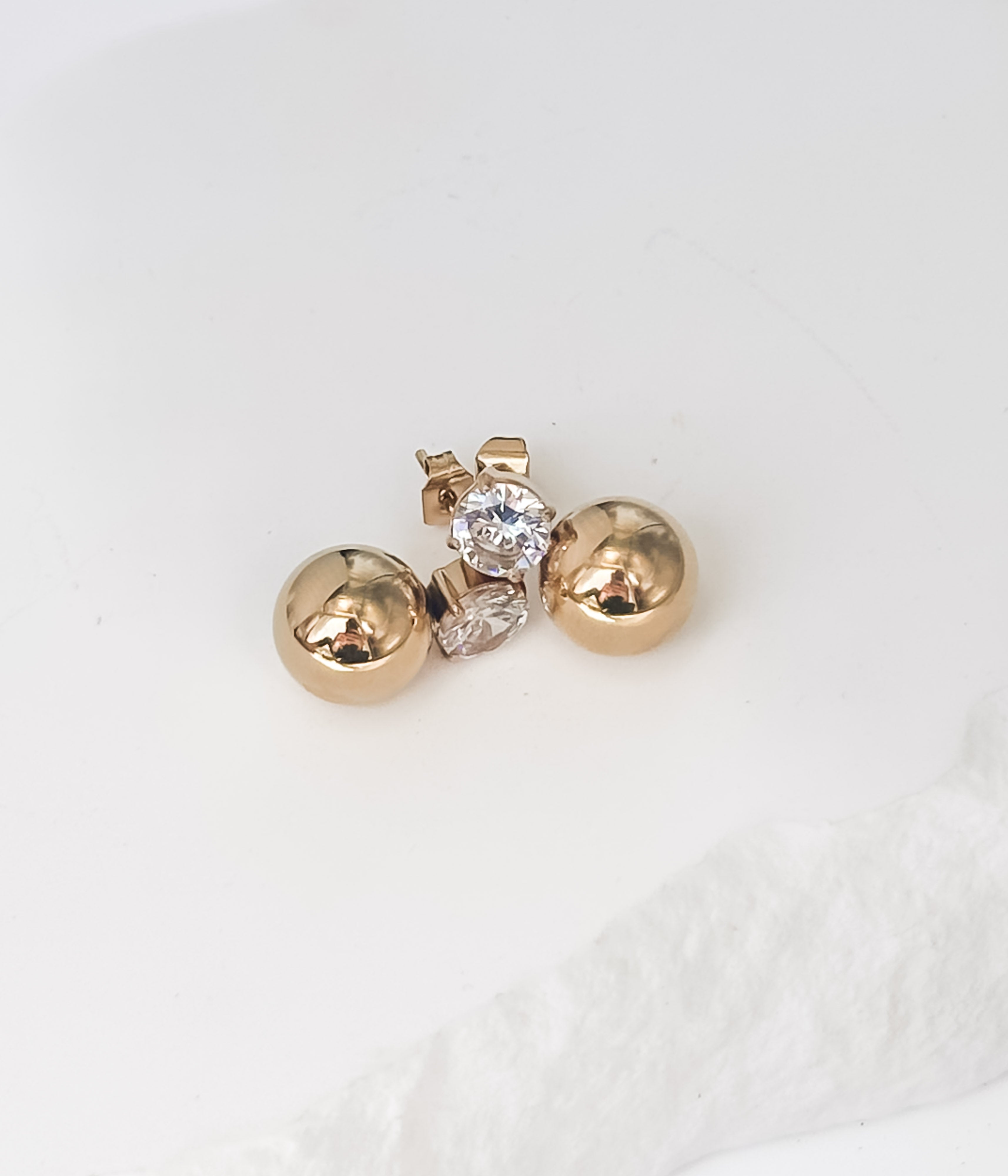 Gold Ball Stud Earrings with Crystal Detail