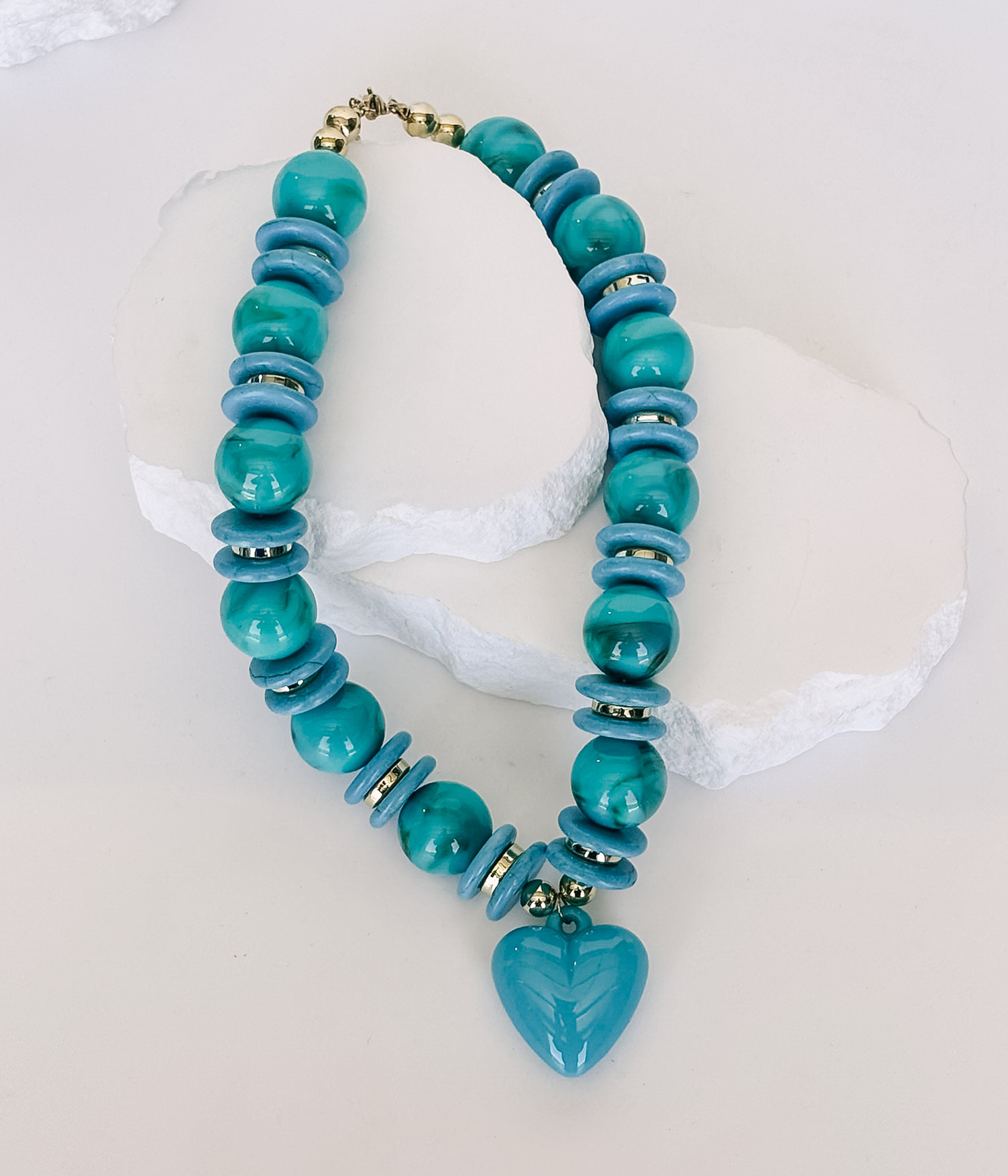 Turquoise Beaded Necklace with Heart Charm