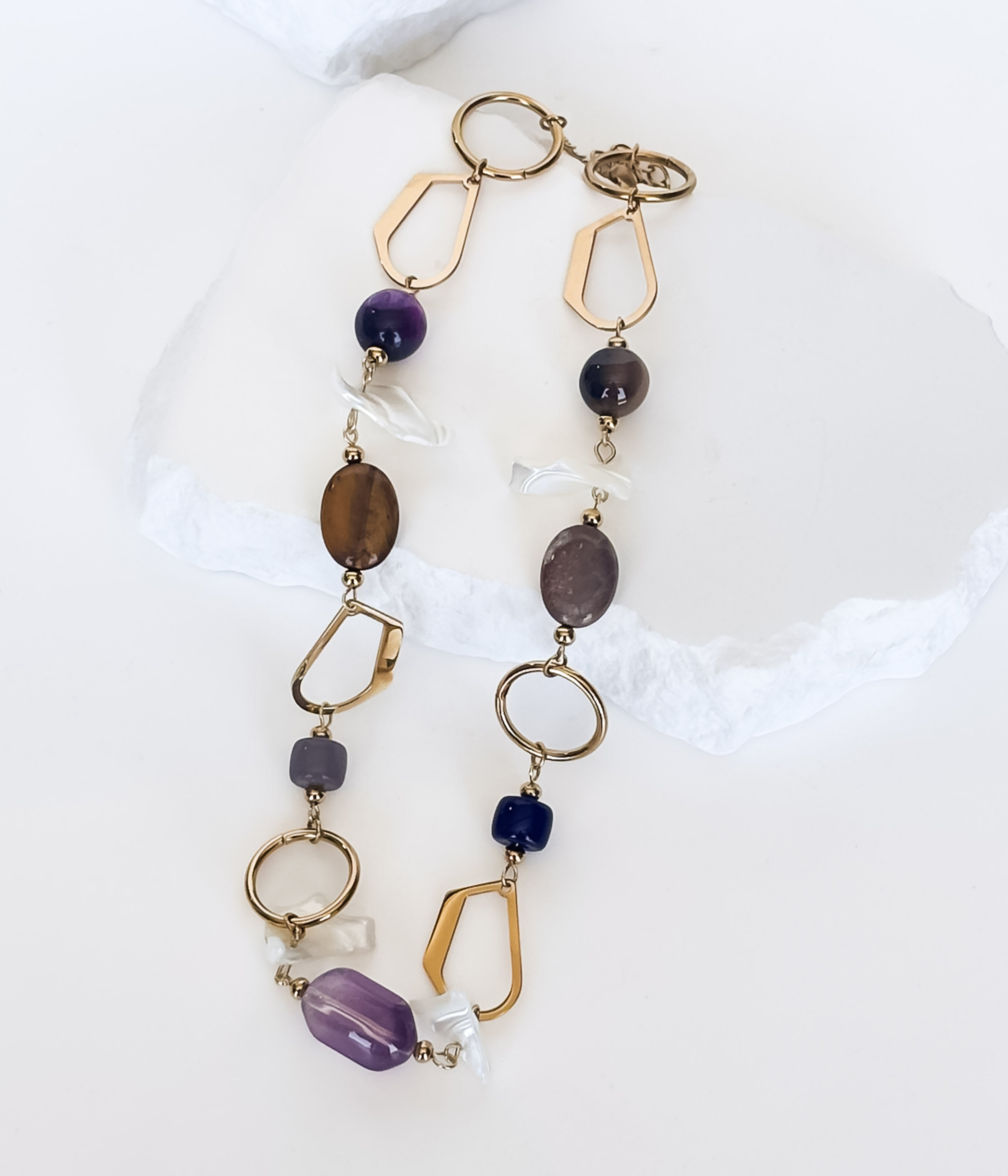 Mixed Bead and Gold Link Necklace