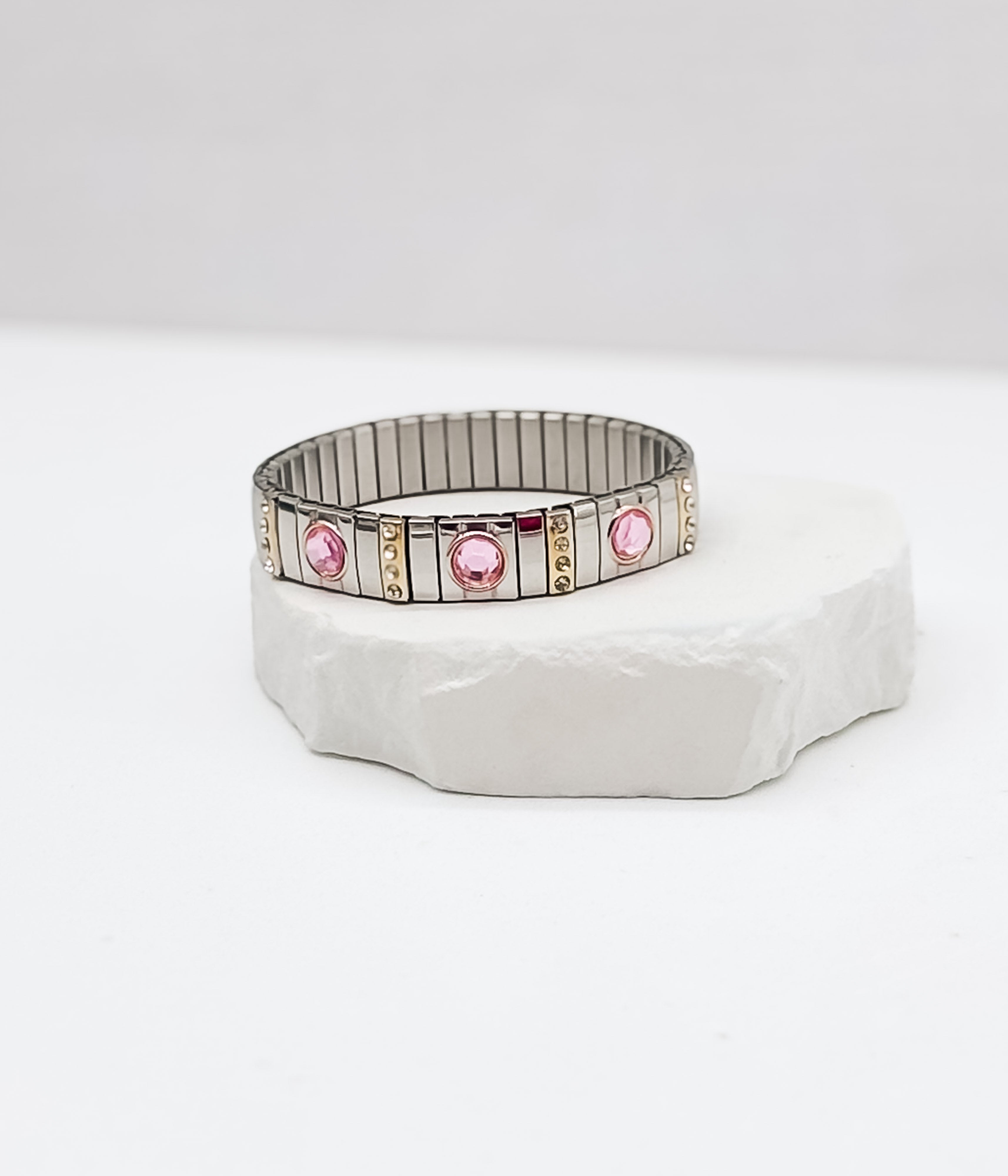 Two-Tone Stretch Bracelet with Pink Crystals - Rural Haze