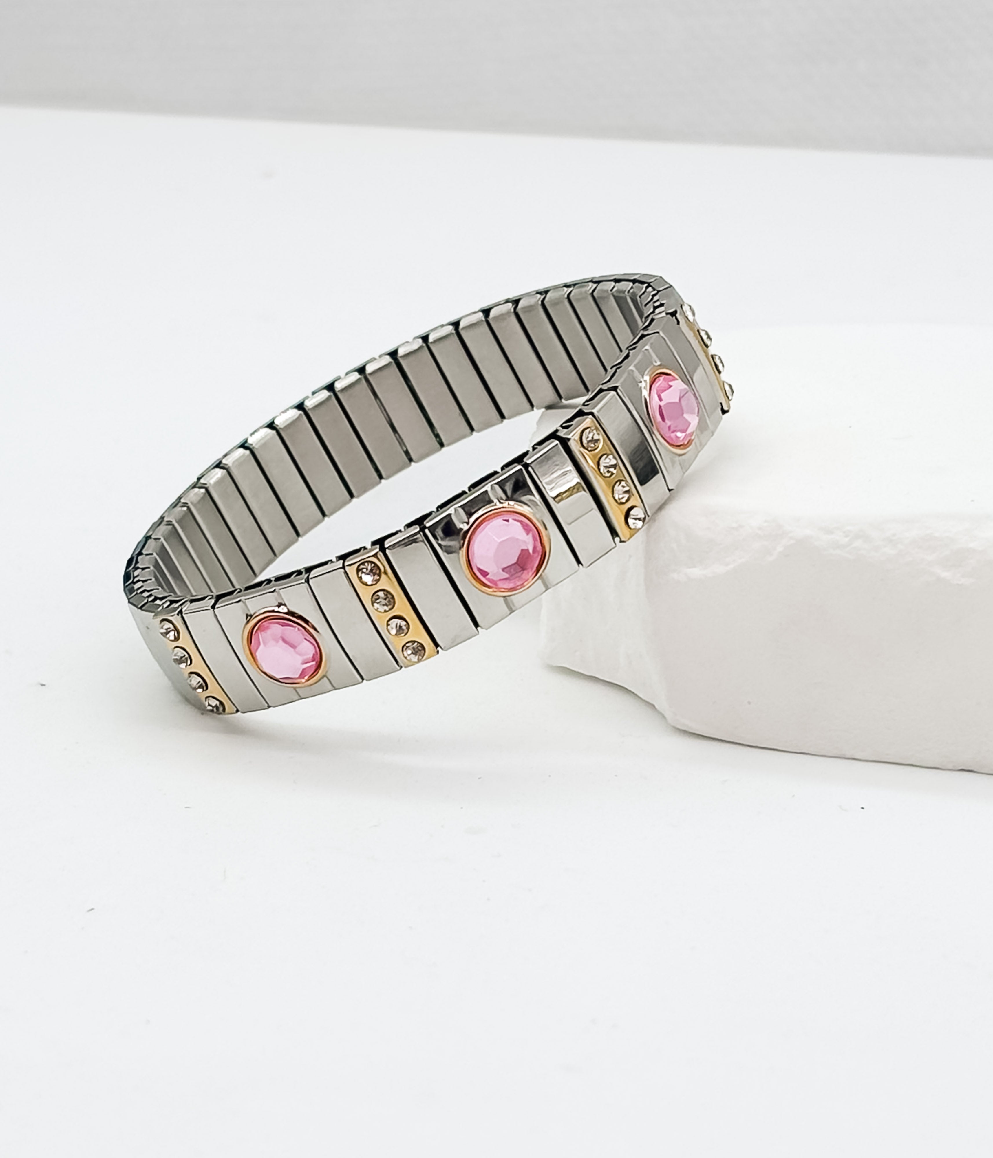 Two-Tone Stretch Bracelet with Pink Crystals - Rural Haze