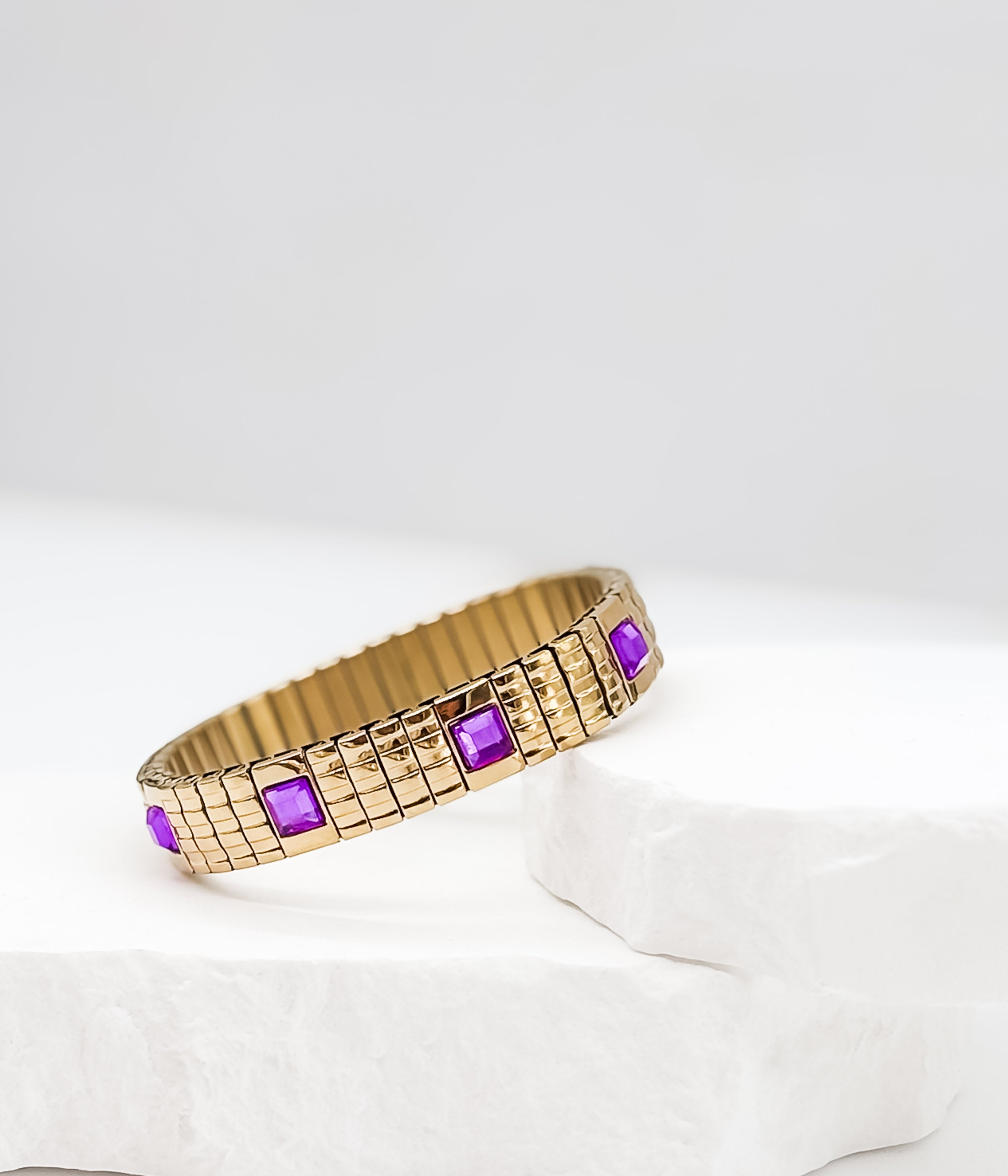 Gold Stretch Bracelet with Purple Crystals - Rural Haze