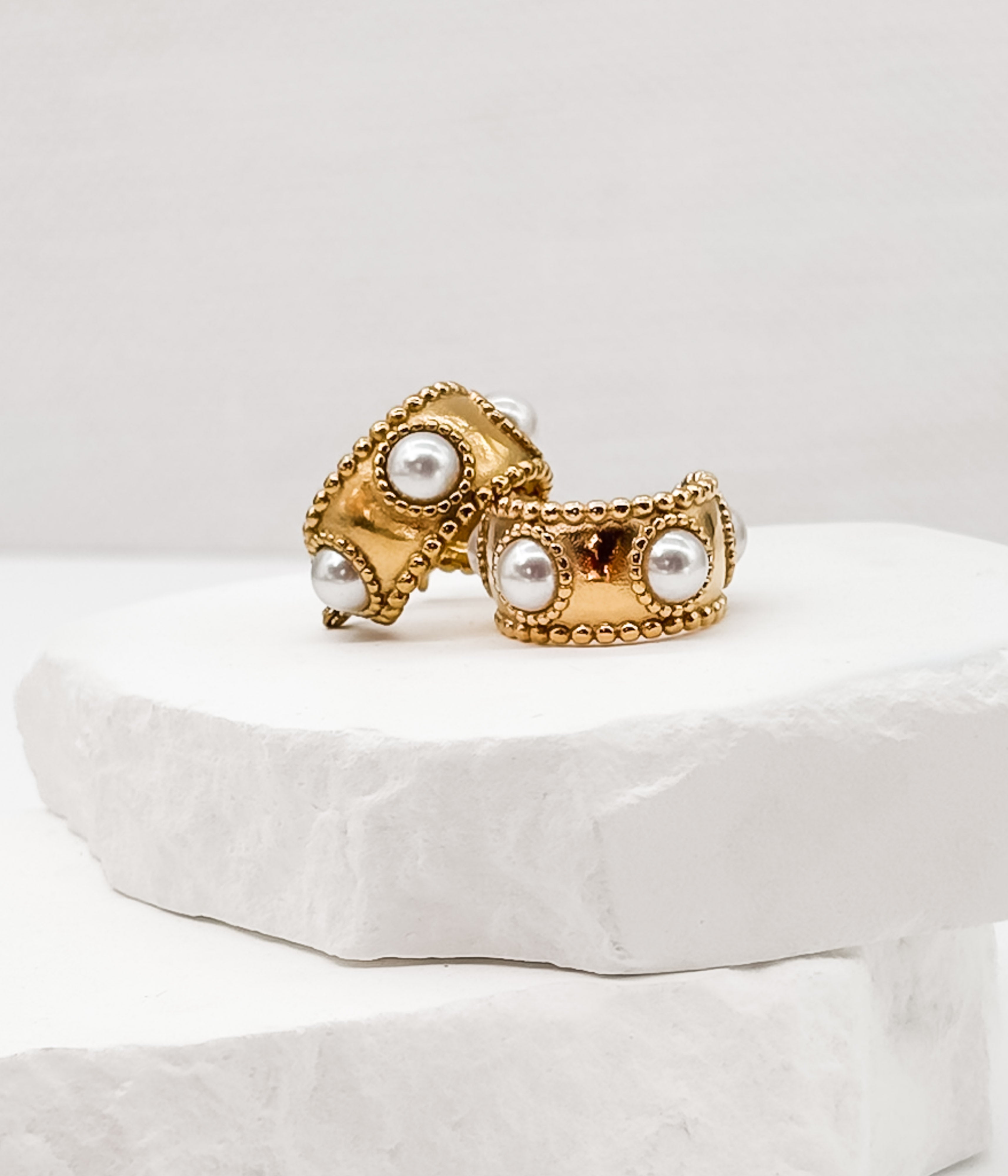Gold Beaded Hoop Earrings with Pearls - Rural Haze