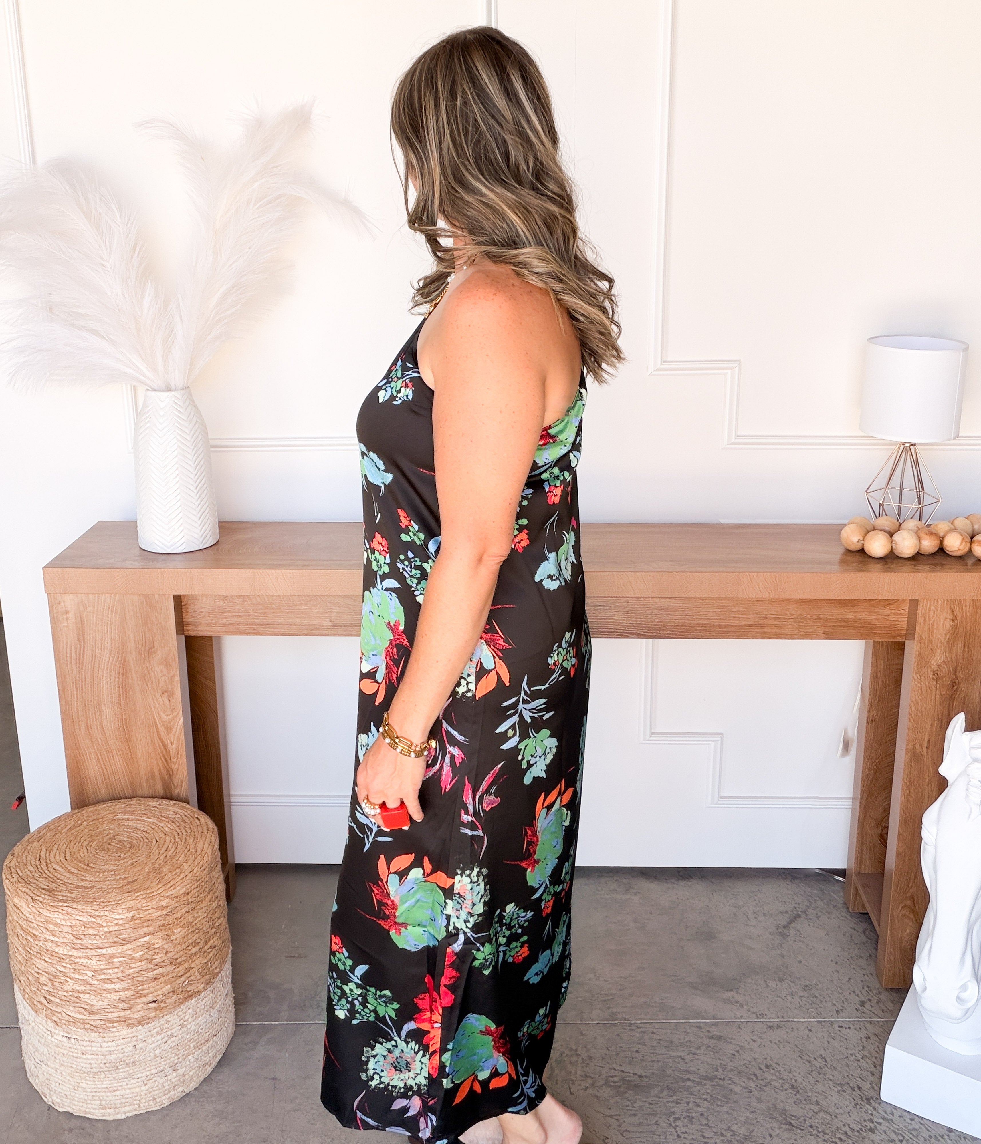 Black Floral Single Shoulder Dress