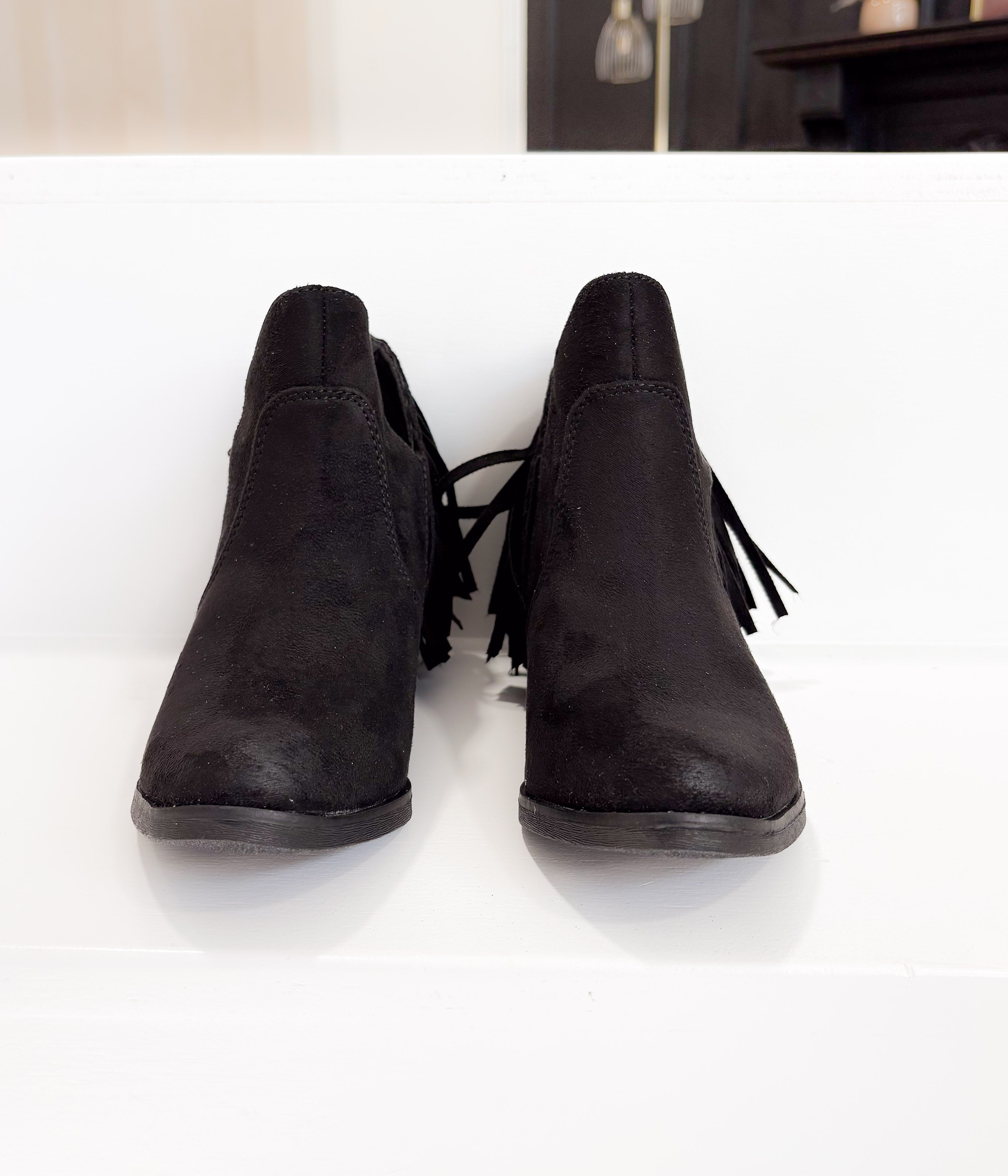 Braxton Western Fringe Ankle Boot in Black