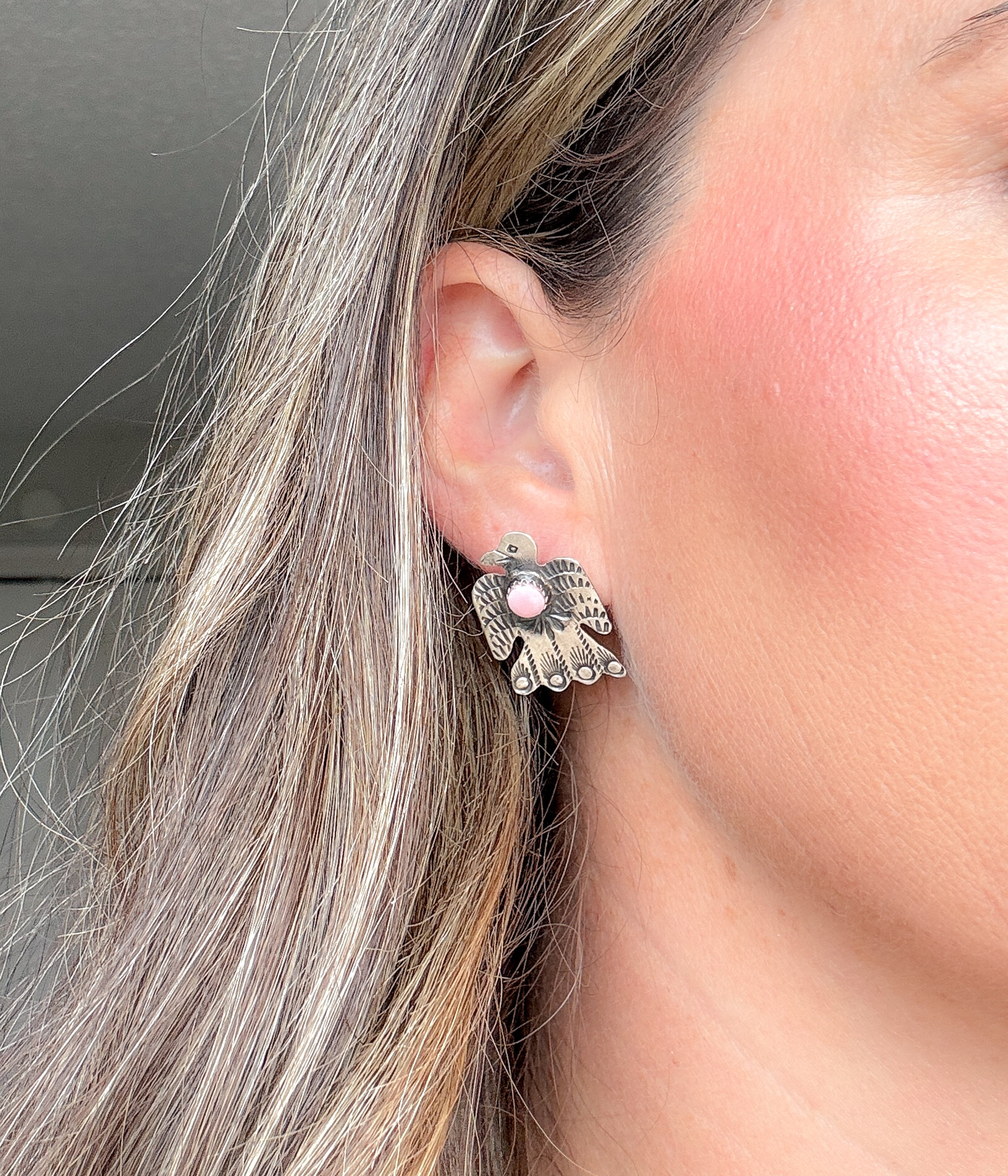 Navajo Thunderbird Earrings with Pink Conch
