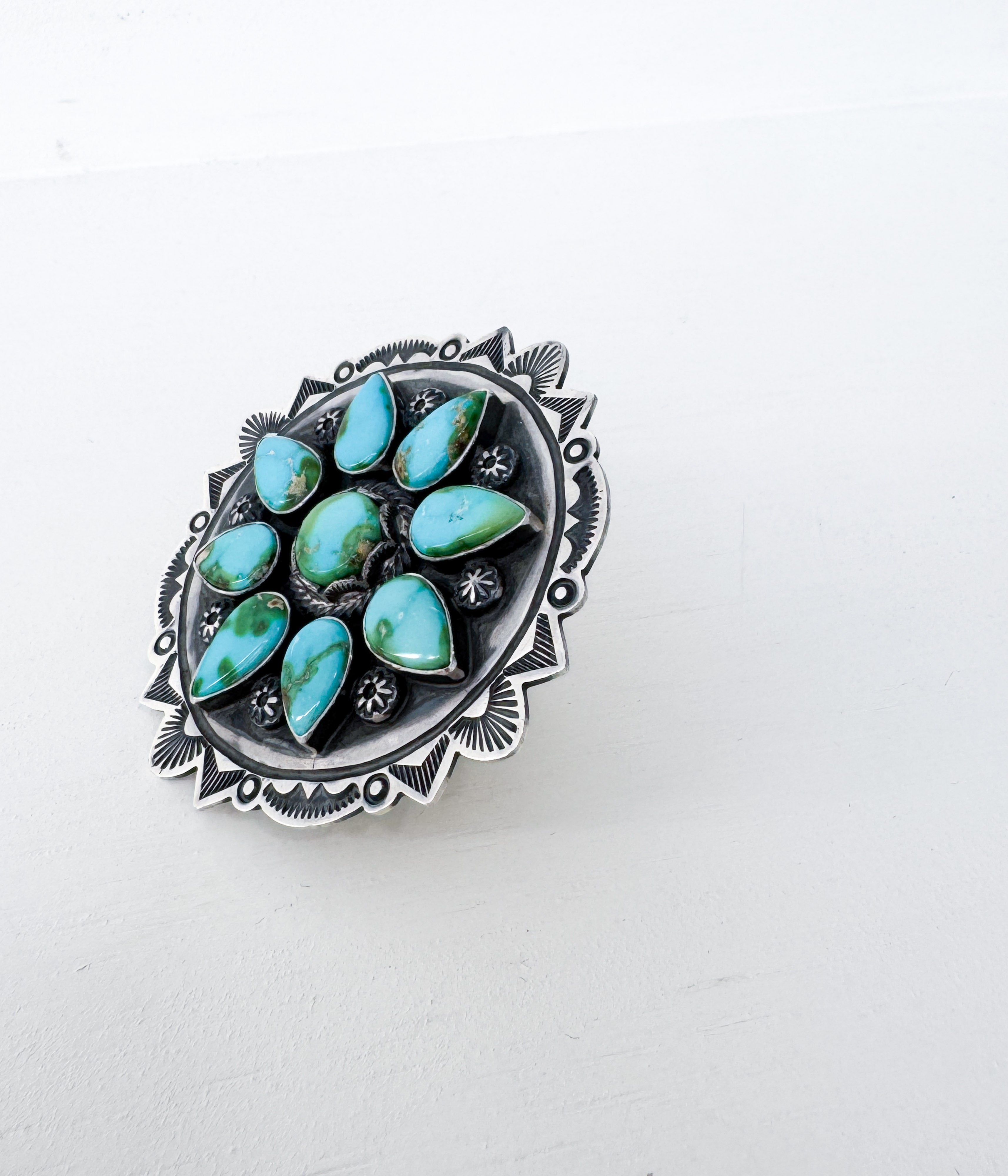 Massive Navajo Turquoise Adjustable Cluster Ring with Kingman Turquoise