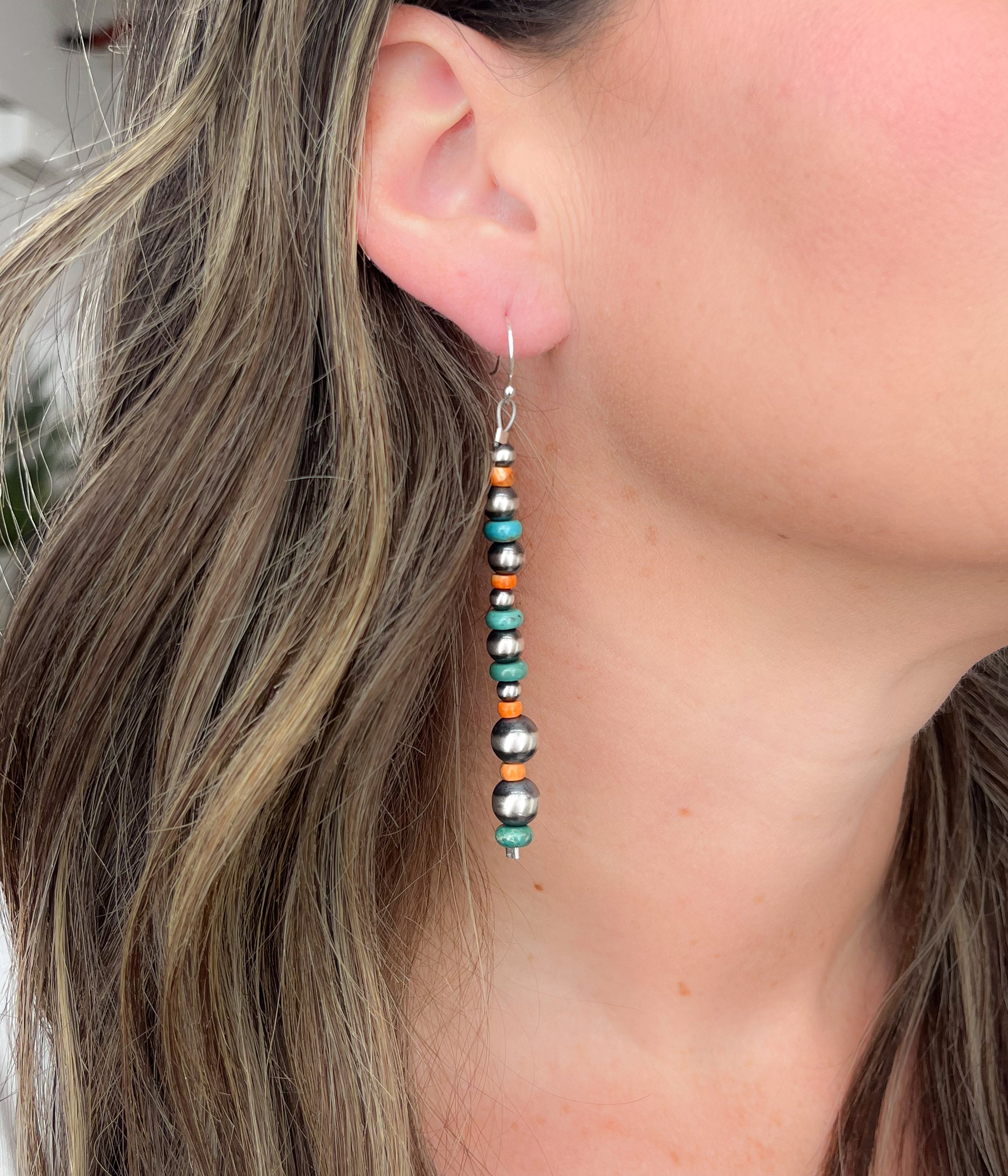 Spiny Oyster and Turquoise Column Earrings - Rural Haze