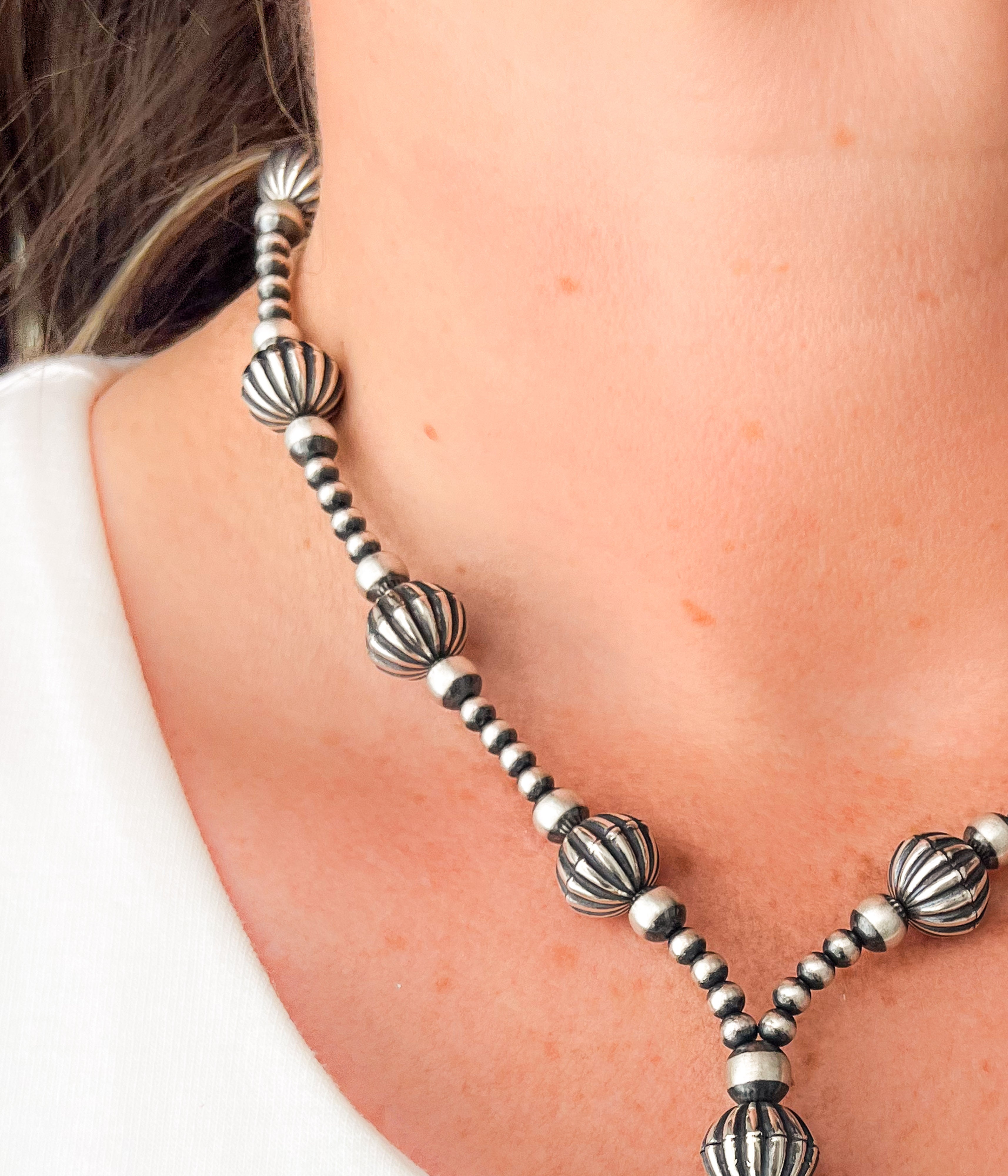 Navajo Pearl and Melon Bead Lariat Necklace