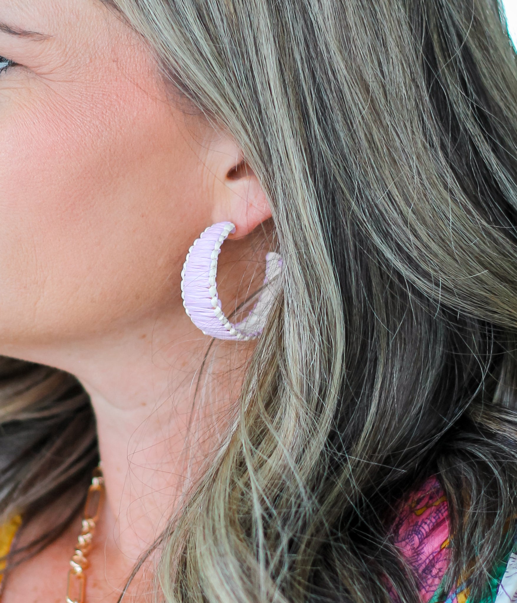 Collins Raffia Hoop Earrings in Lavender - Rural Haze