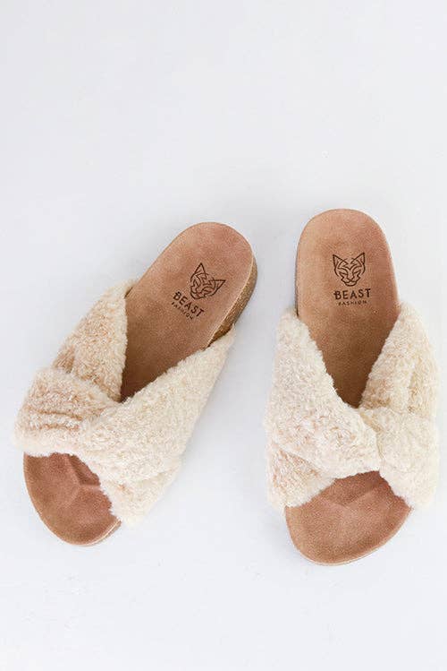 Aviana-06 Faux Shearling Slide Sandals: Beige / B RUN (12 Pairs) - Rural Haze