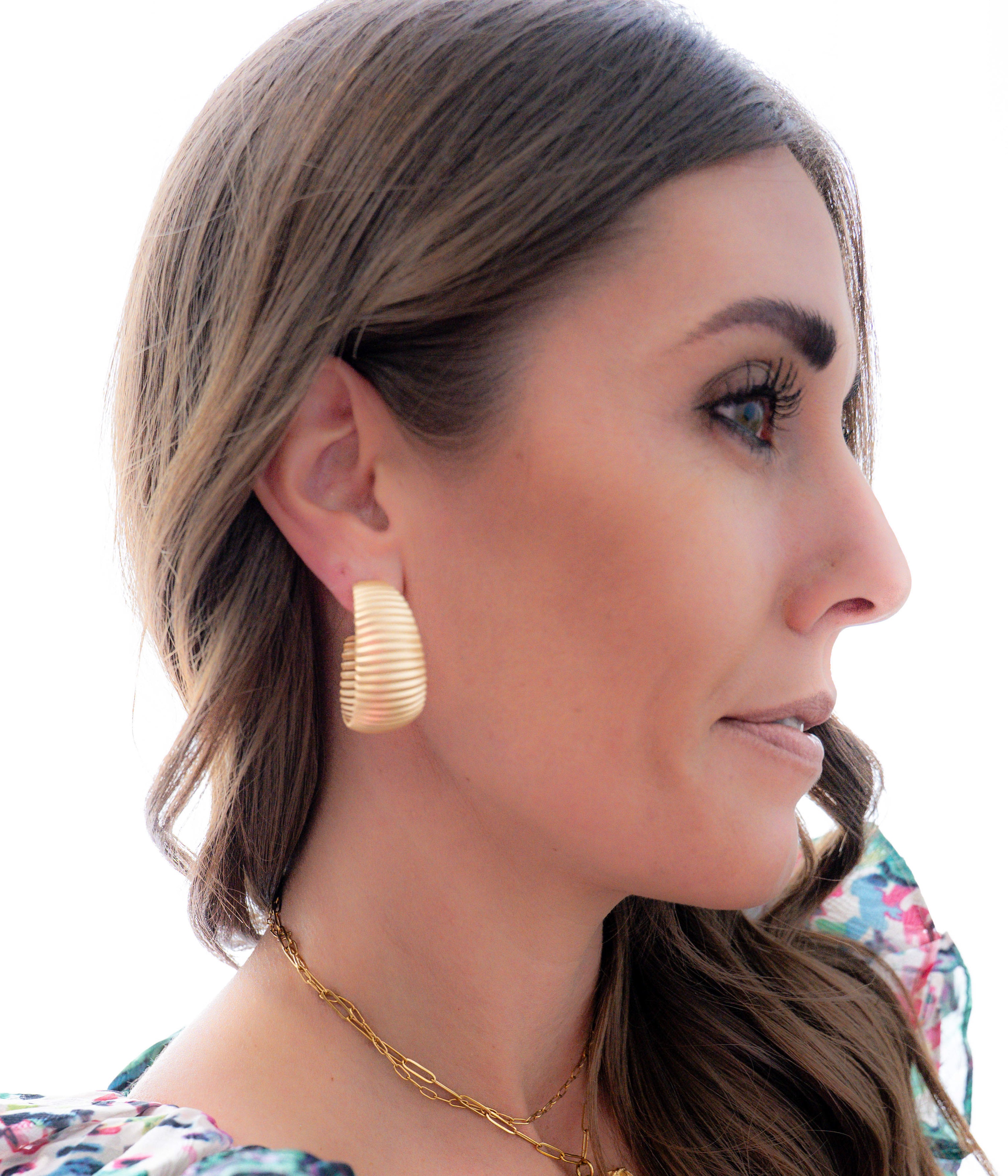 Gold Ridged Open Hoops - Rural Haze
