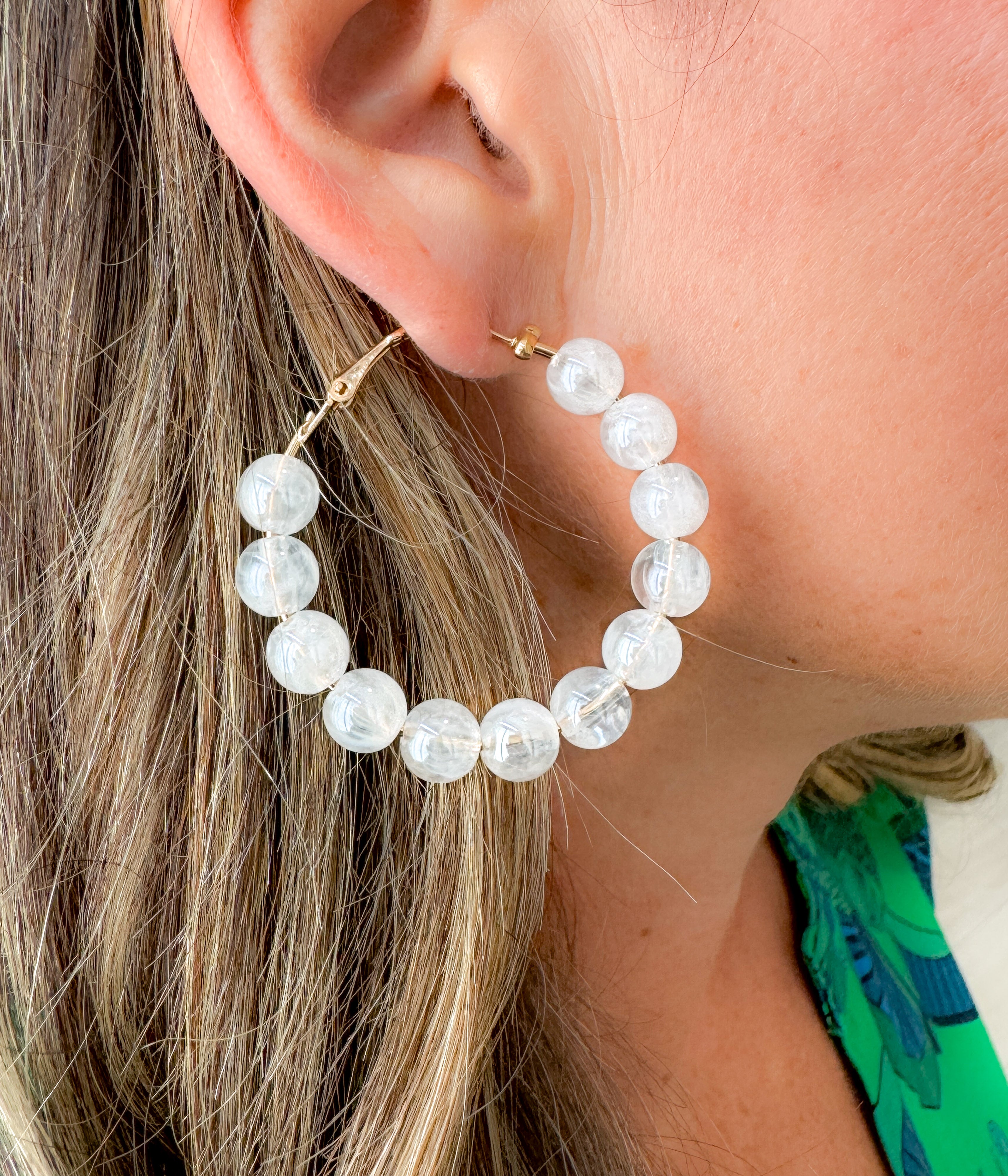 White Bead Hoops
