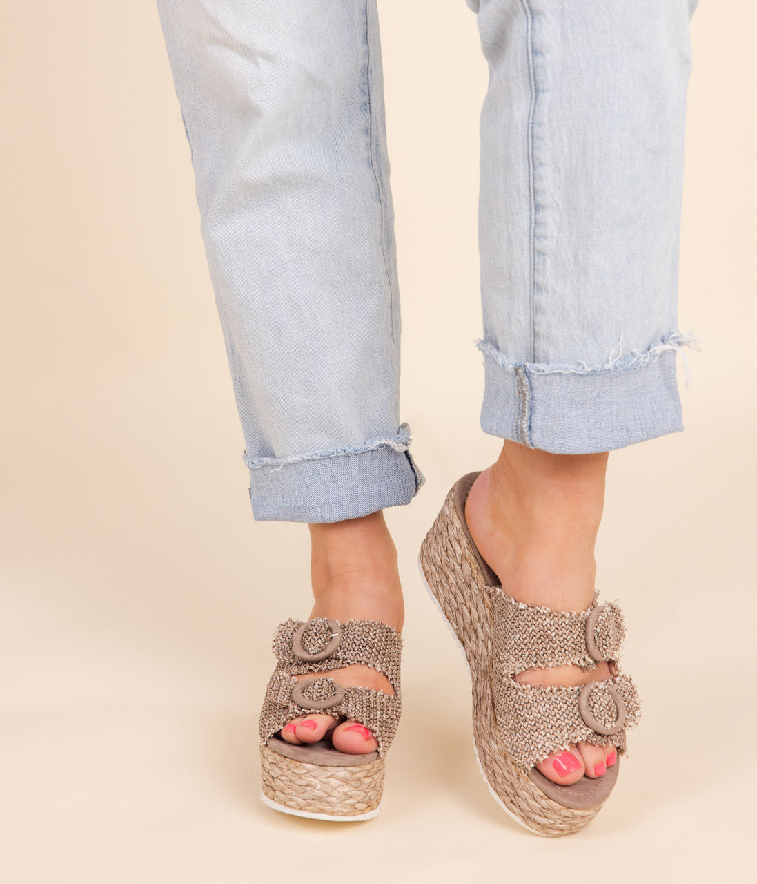 Eriwen Buckle Wedge in Taupe - Rural Haze