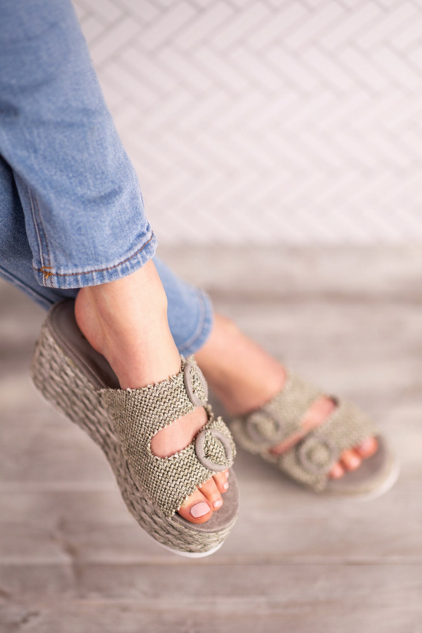 Eriwen Buckle Wedge in Teal - Rural Haze