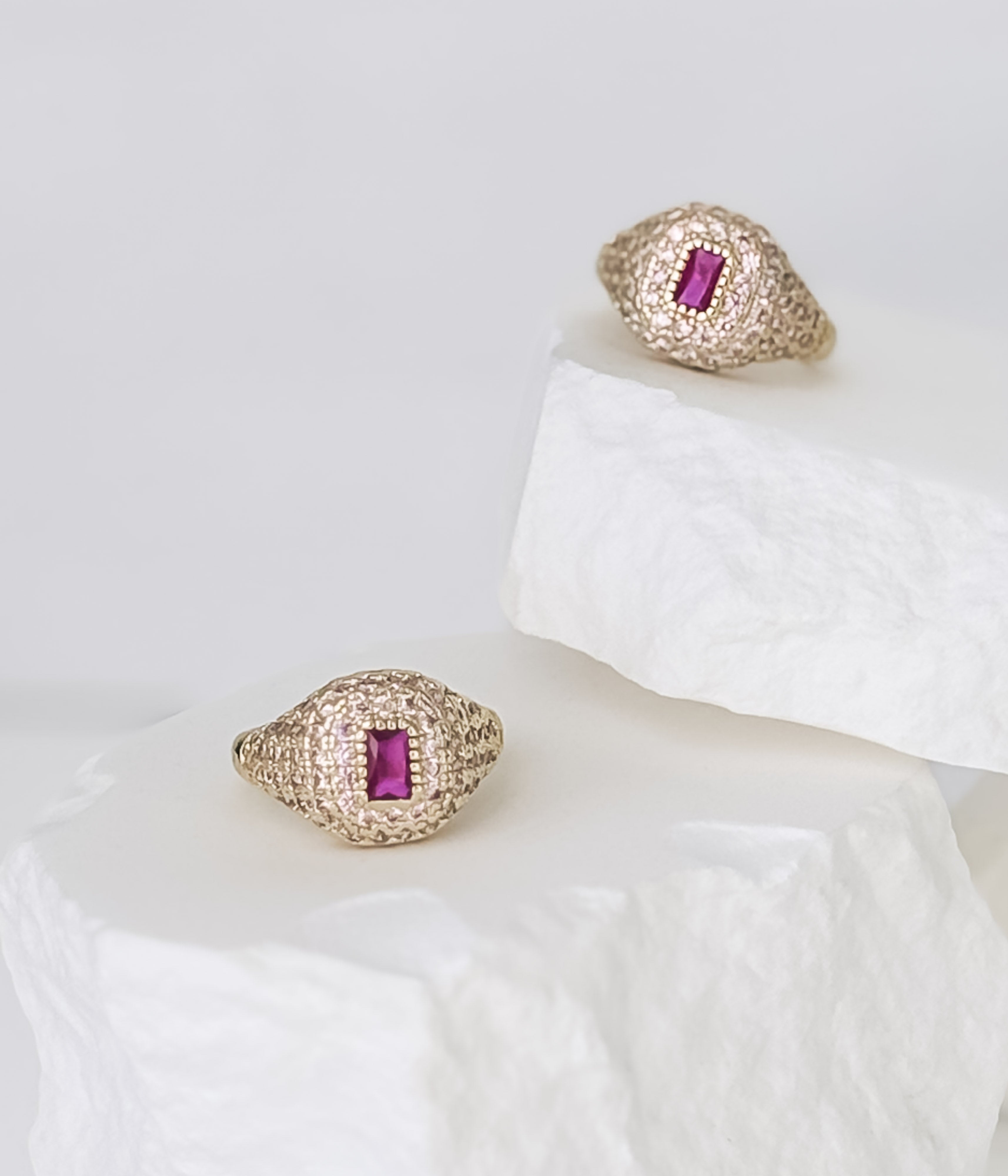 Textured Gold Ring with Magenta Stone - Rural Haze