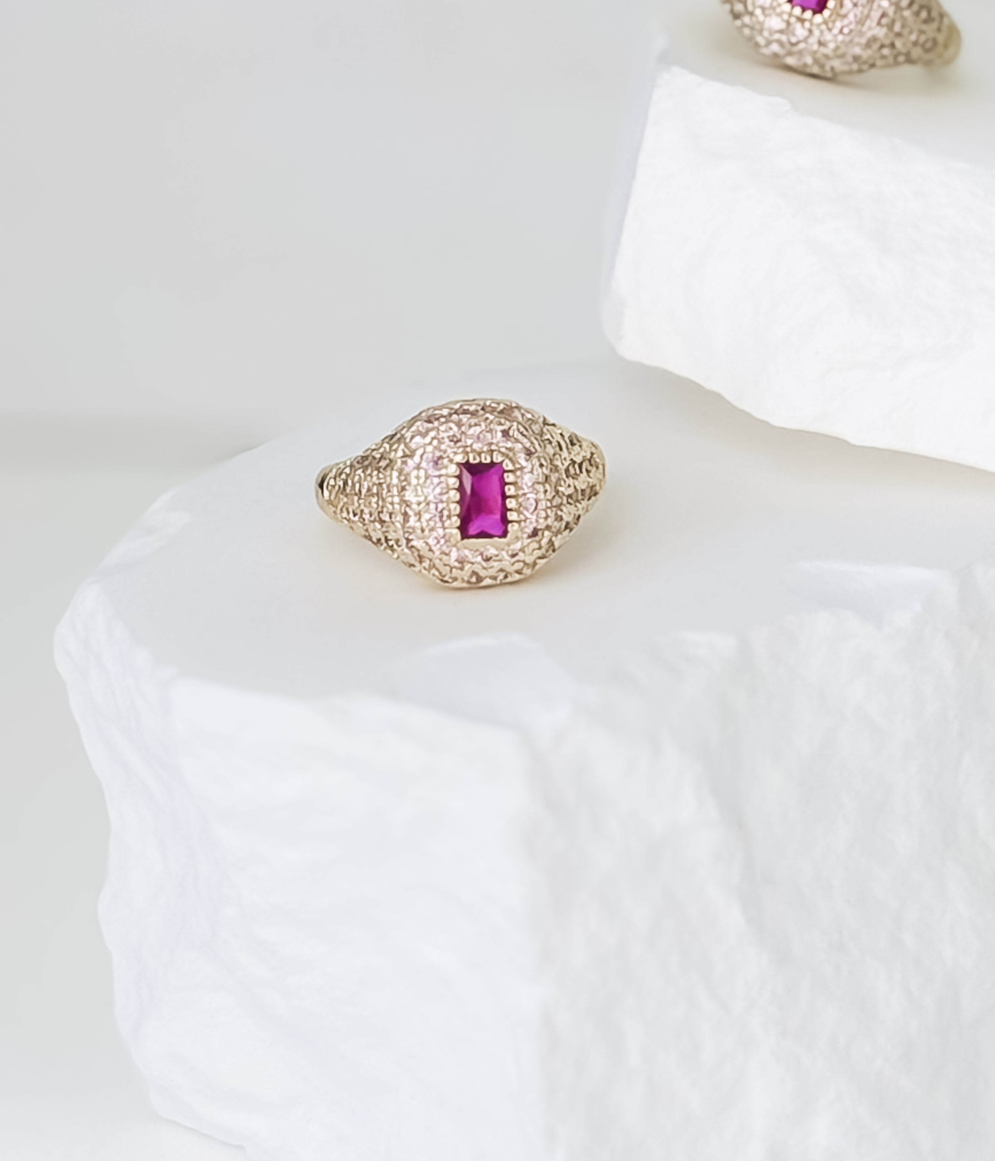 Textured Gold Ring with Magenta Stone - Rural Haze